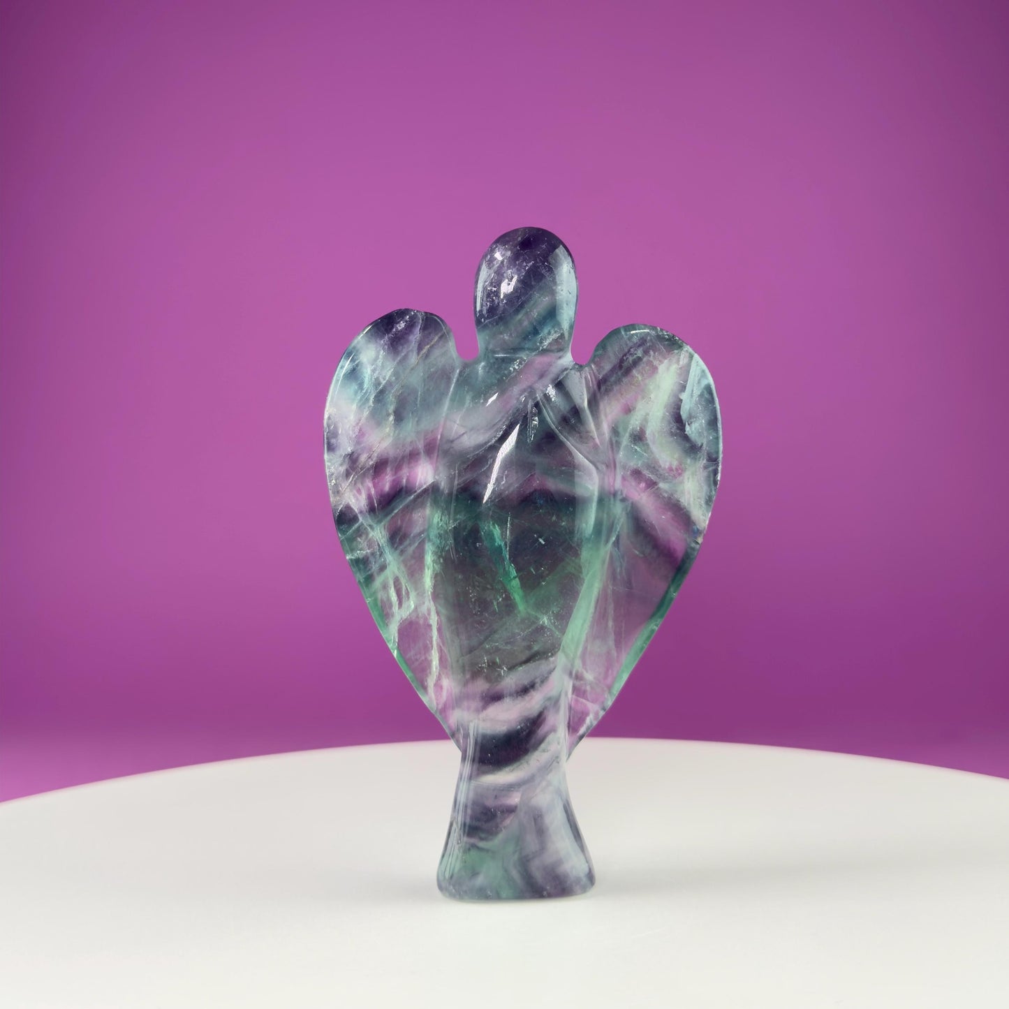 Fluorite Angel Carving (Includes Silver Metal Stand)
