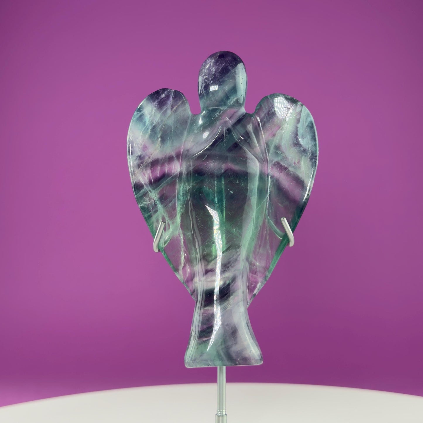 Fluorite Angel Carving (Includes Silver Metal Stand)