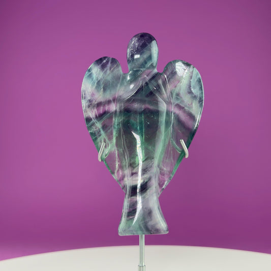 Fluorite Angel Carving (Includes Silver Metal Stand)
