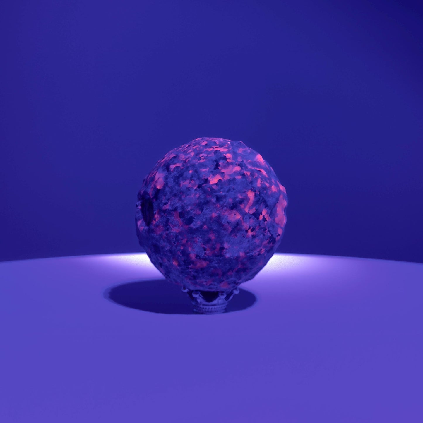 Yooperlite Moon Sphere (Includes Silver Stand), UV Reactive