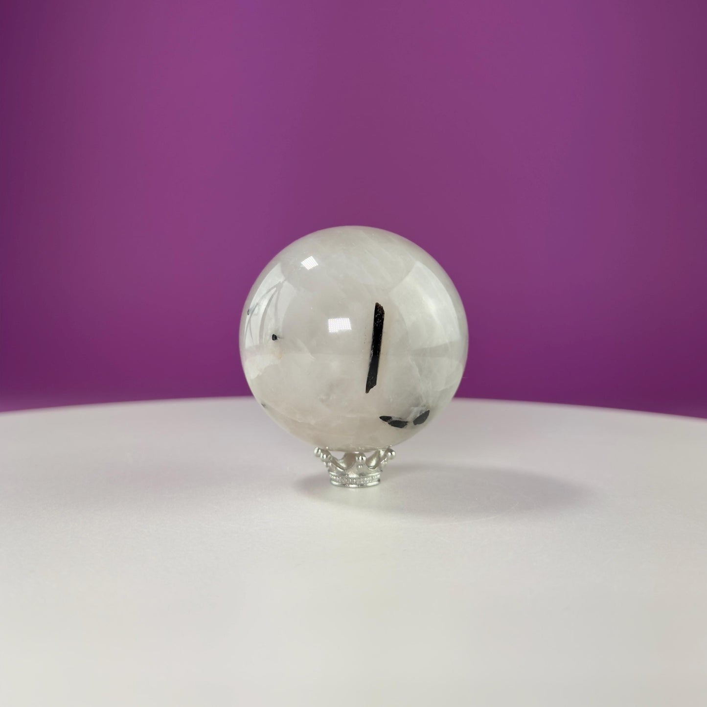 Tourmaline Quartz Sphere (Includes Silver Stand)