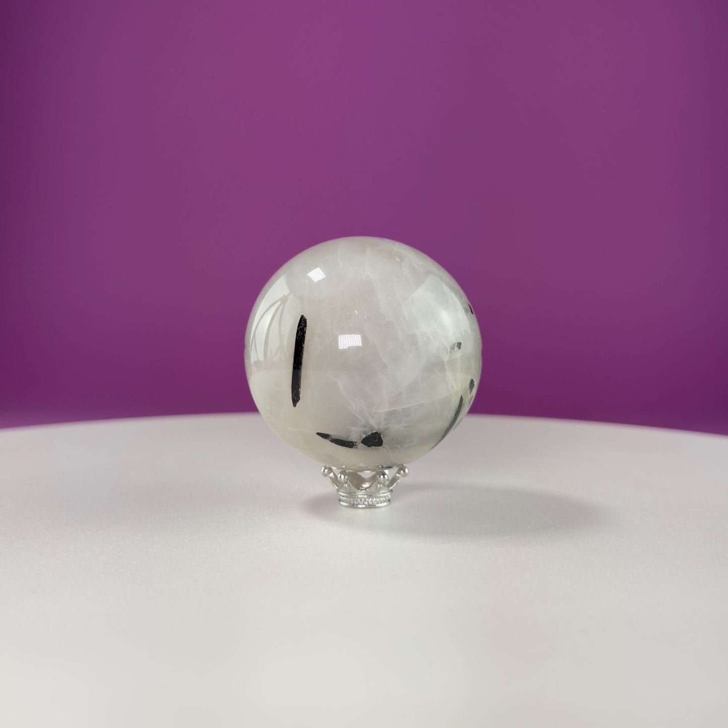 Tourmaline Quartz Sphere (Includes Silver Stand)