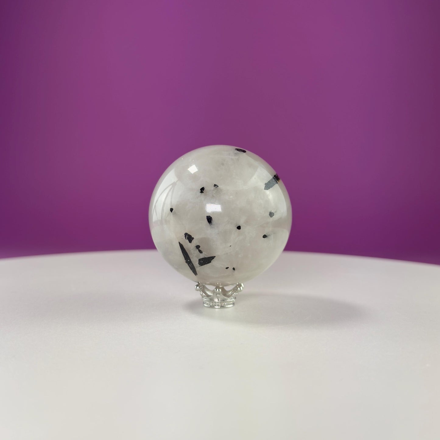 Tourmaline Quartz Sphere (Includes Silver Stand)