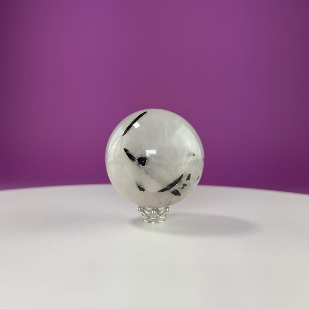 Tourmaline Quartz Sphere (Includes Silver Stand)