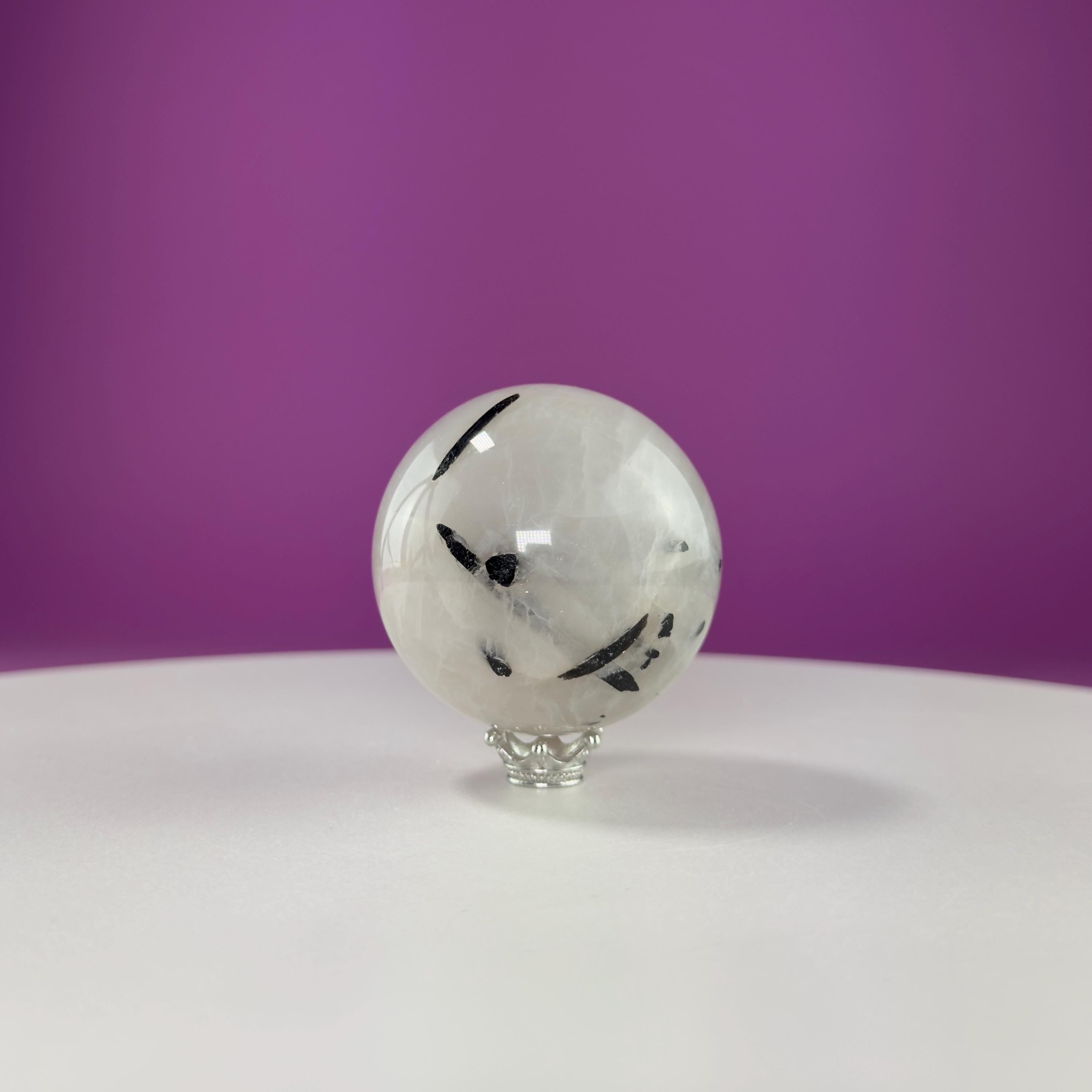 Tourmaline Quartz Sphere (Includes Silver Stand)