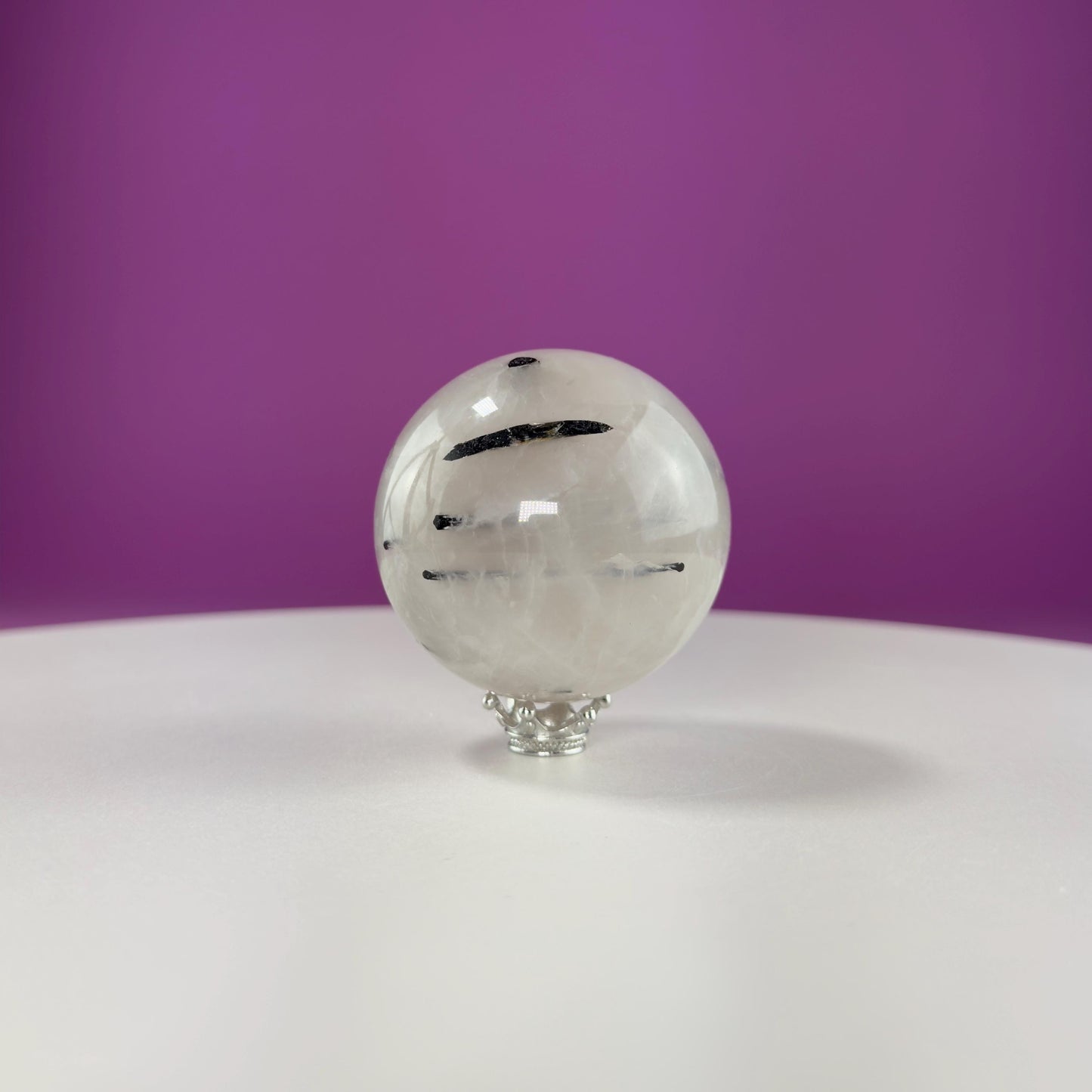 Tourmaline Quartz Sphere (Includes Silver Stand)
