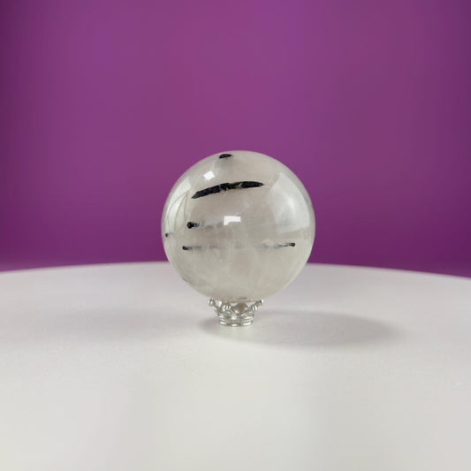 Tourmaline Quartz Sphere (Includes Silver Stand)