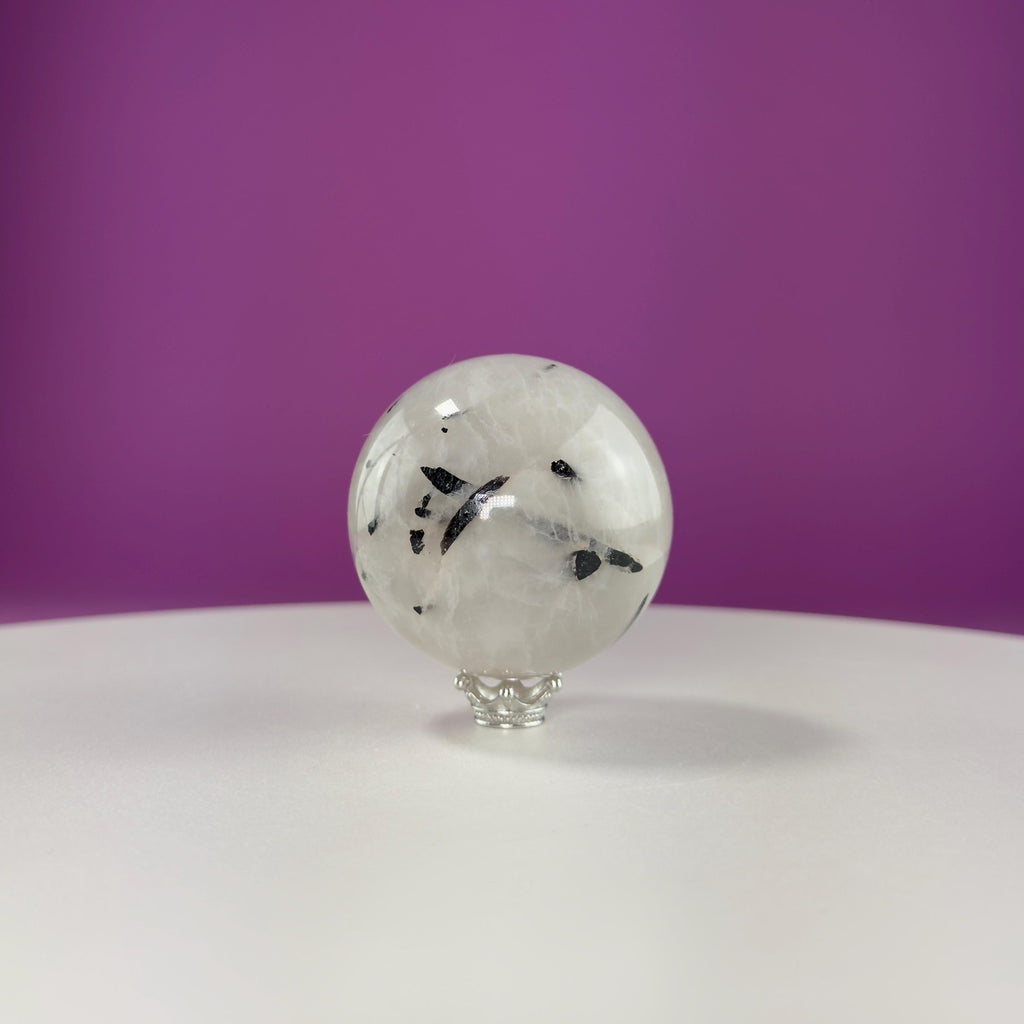 Tourmaline Quartz Sphere (Includes Silver Stand)