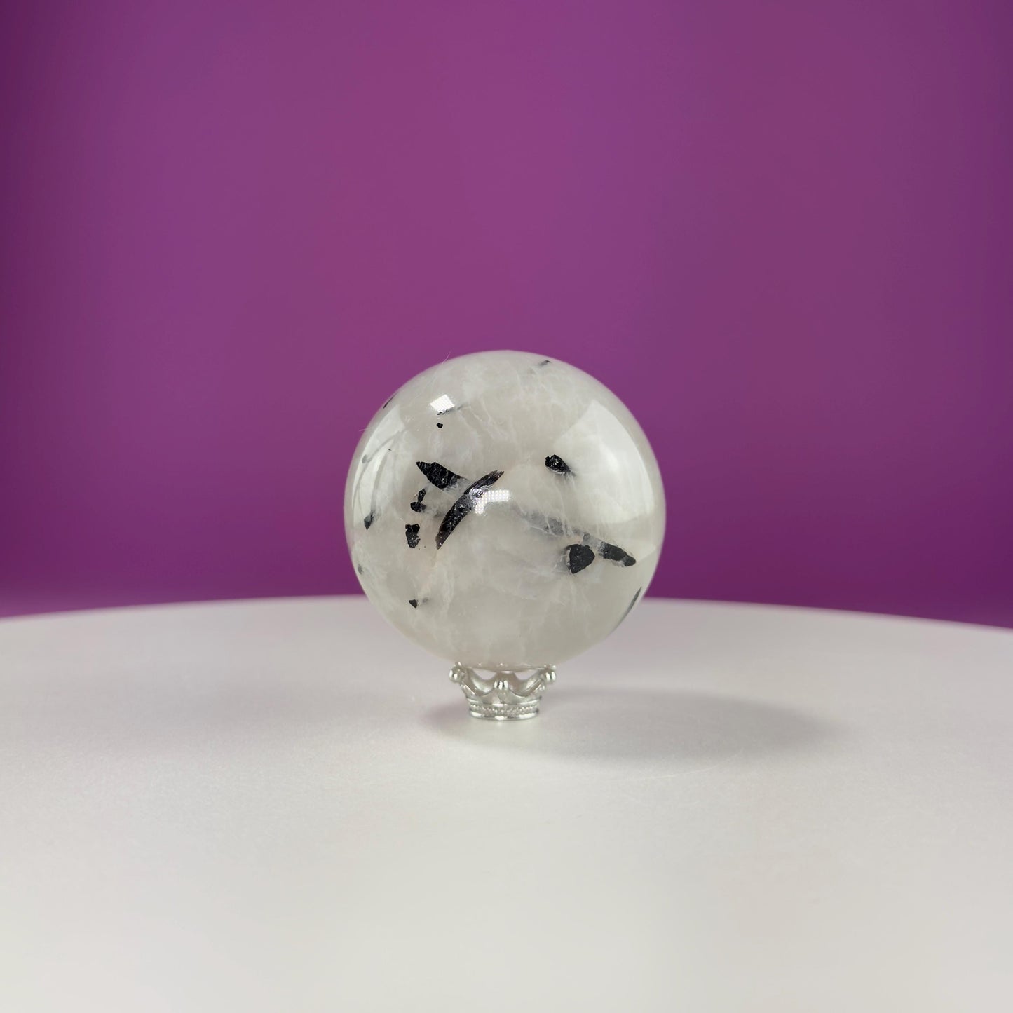 Tourmaline Quartz Sphere (Includes Silver Stand)