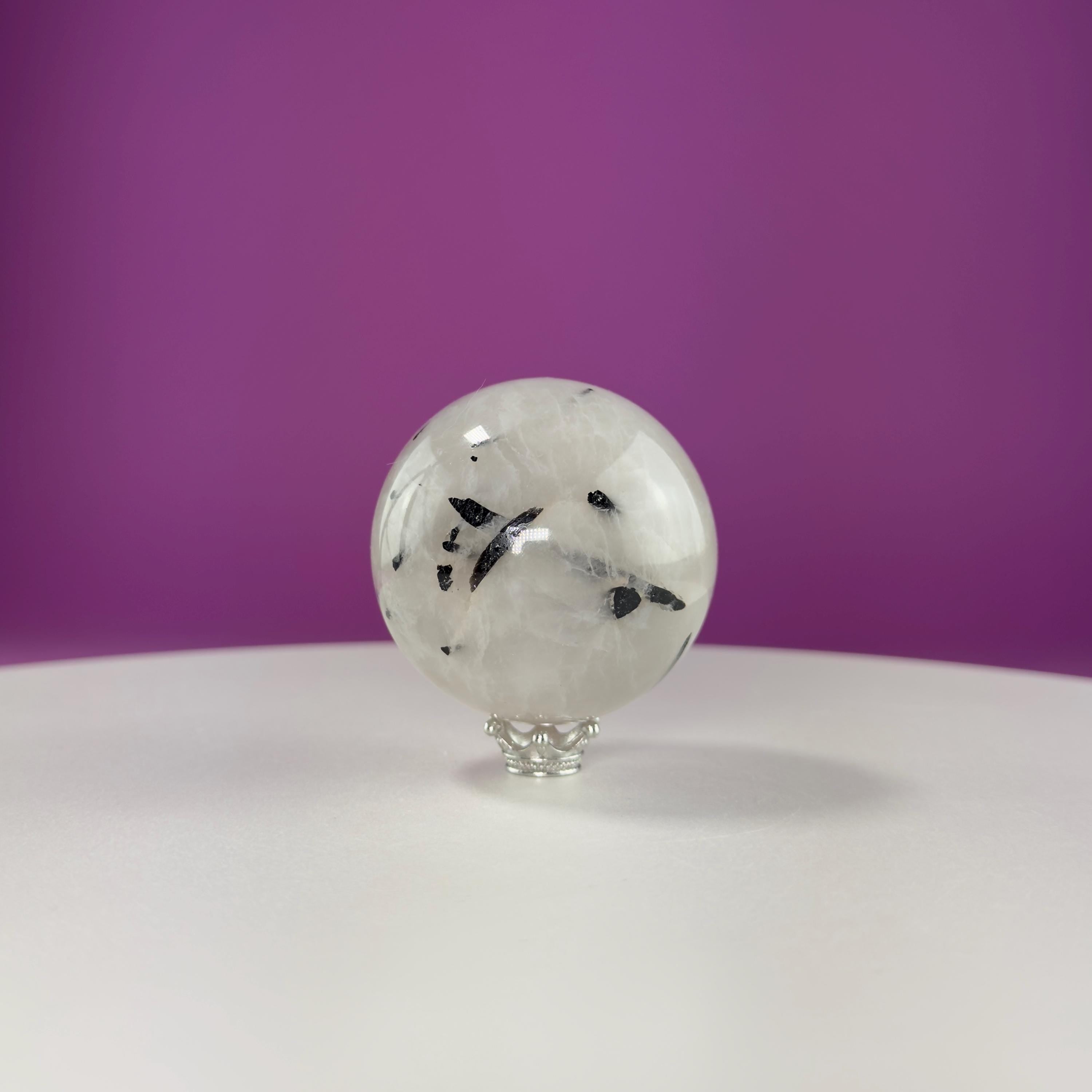 Tourmaline Quartz Sphere (Includes Silver Stand)