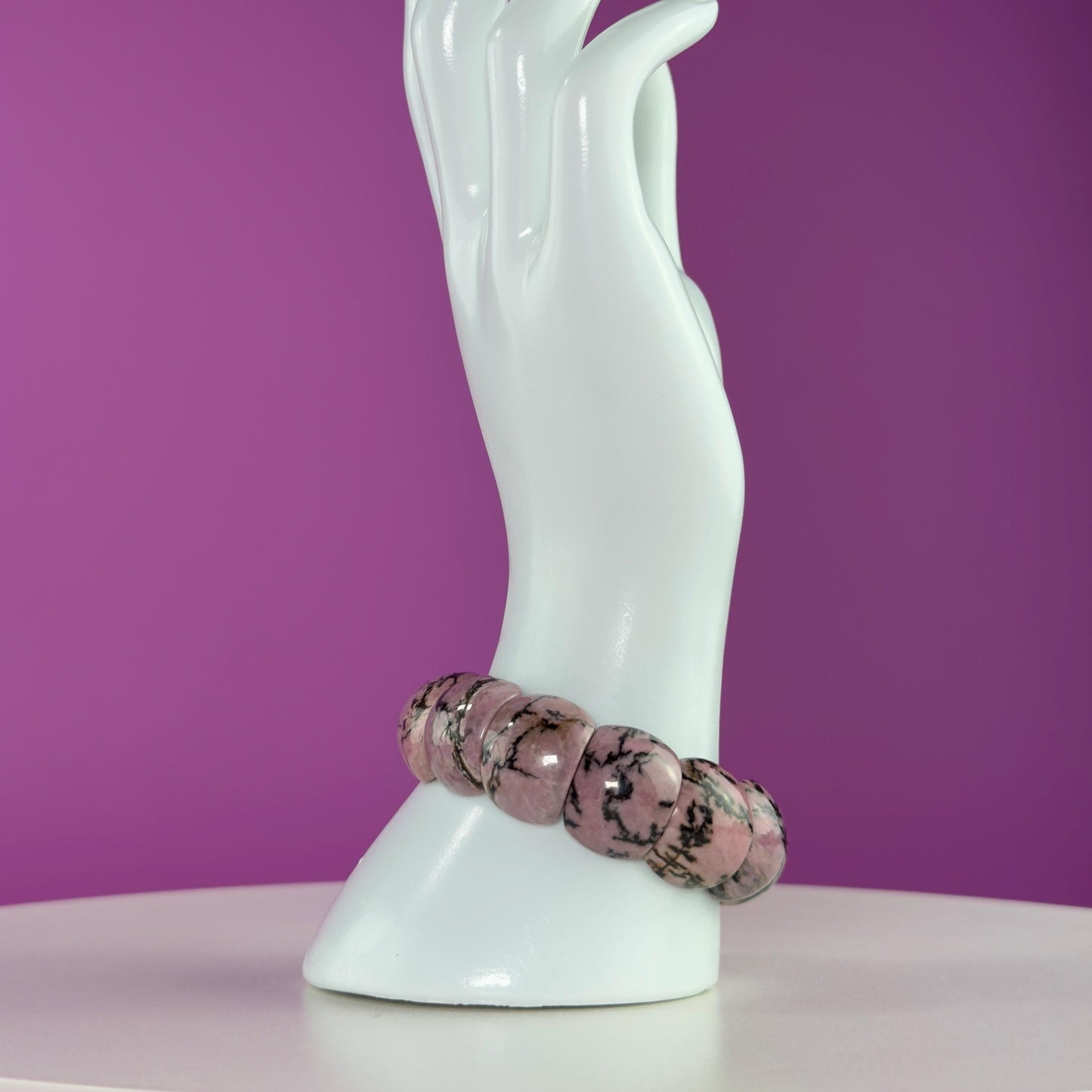 Rhodonite Bangle Bracelet, Pink Health Stone for Love, Balance & Emotional Support