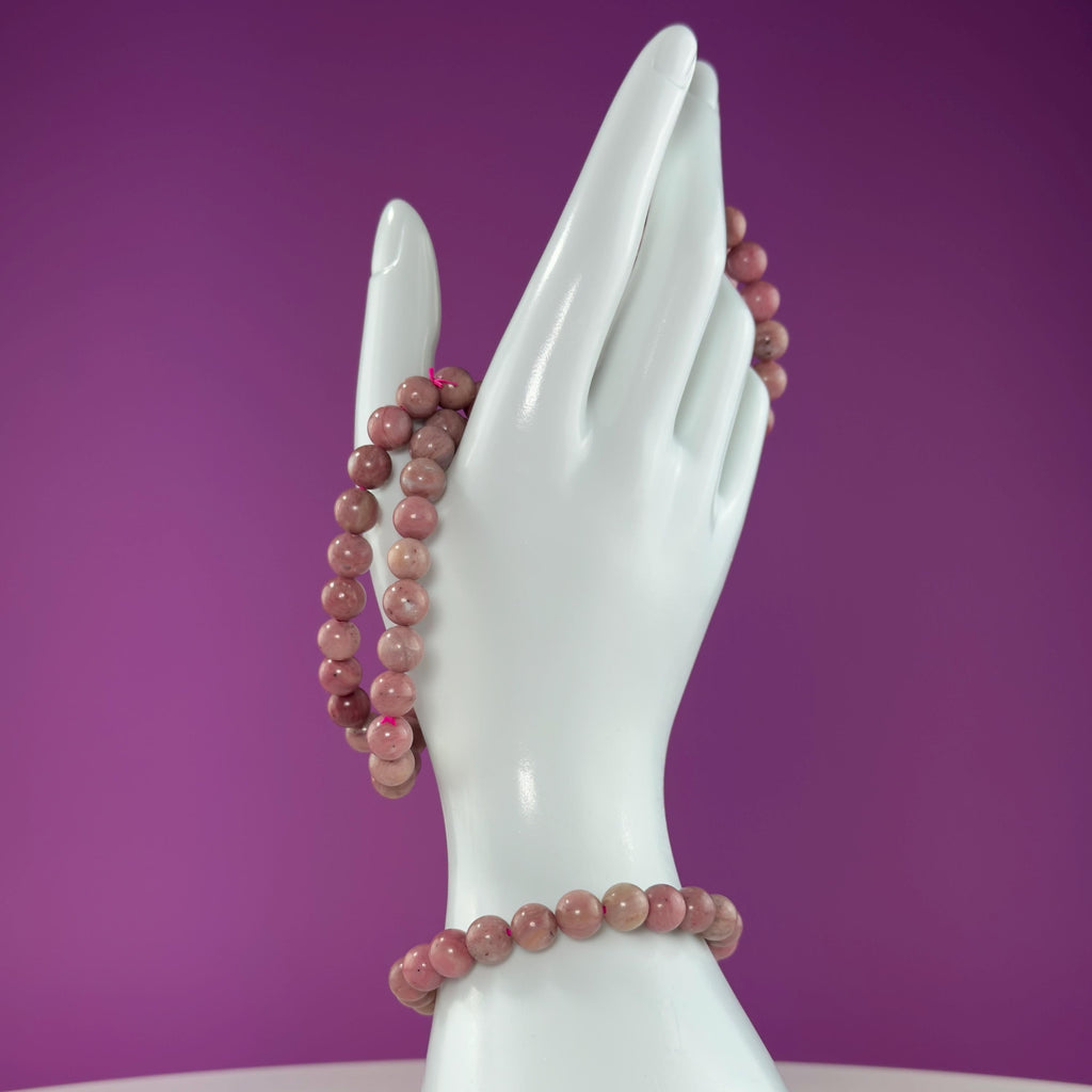 Thulite Beaded Bracelet 8mm Natural Pink Stone Crystal Jewelry 20g