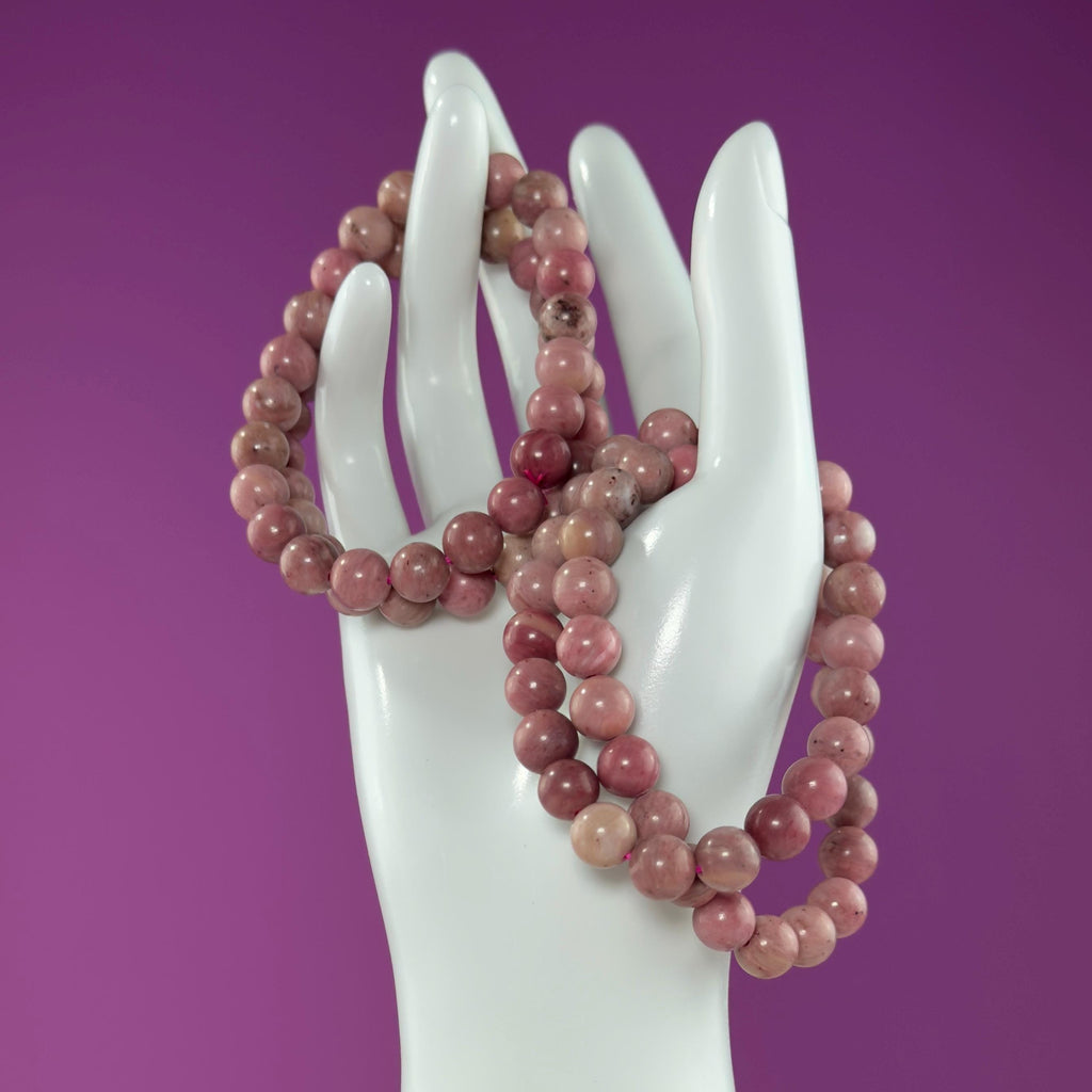 Thulite Beaded Bracelet 8mm Natural Pink Stone Crystal Jewelry 20g