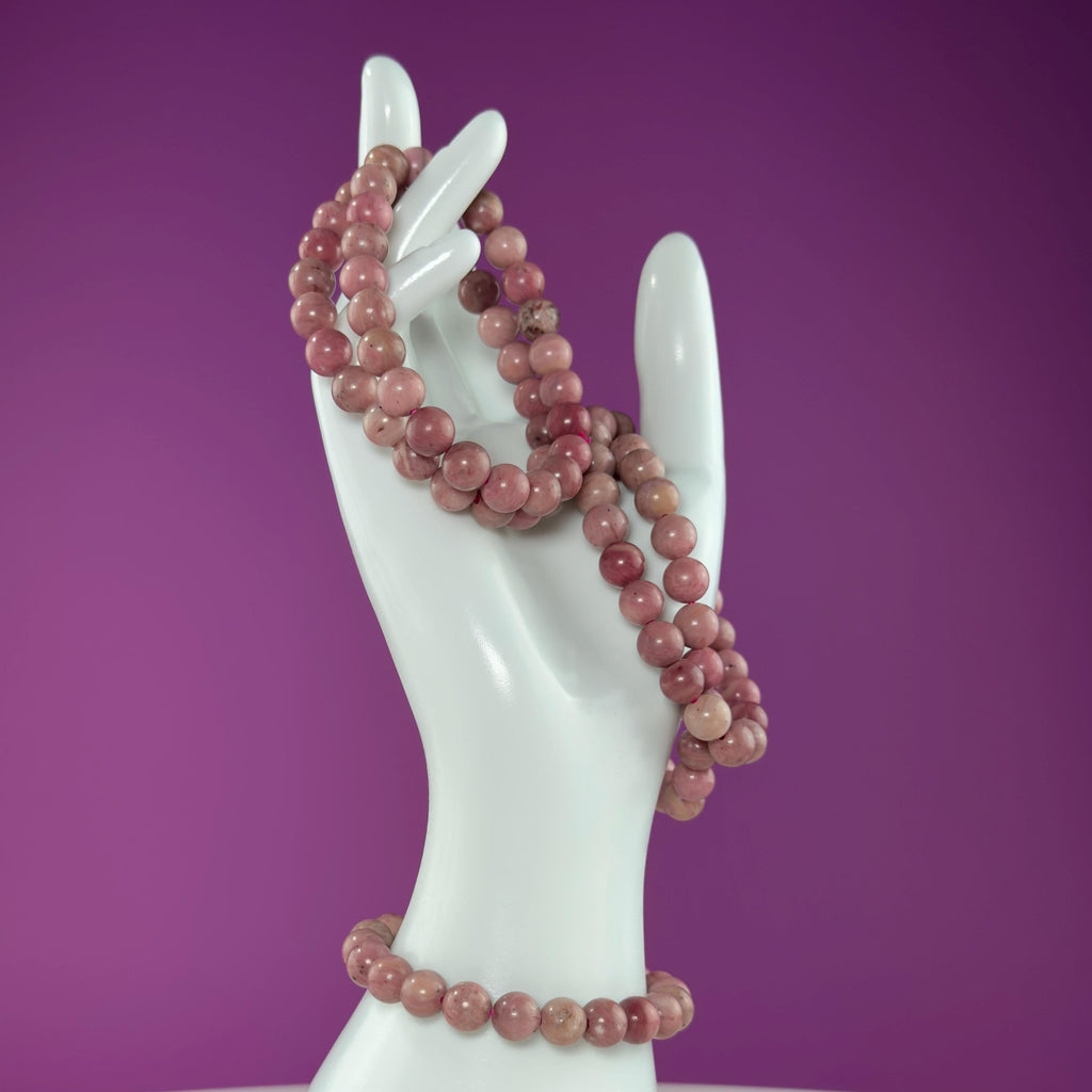 Thulite Beaded Bracelet 8mm Natural Pink Stone Crystal Jewelry 20g