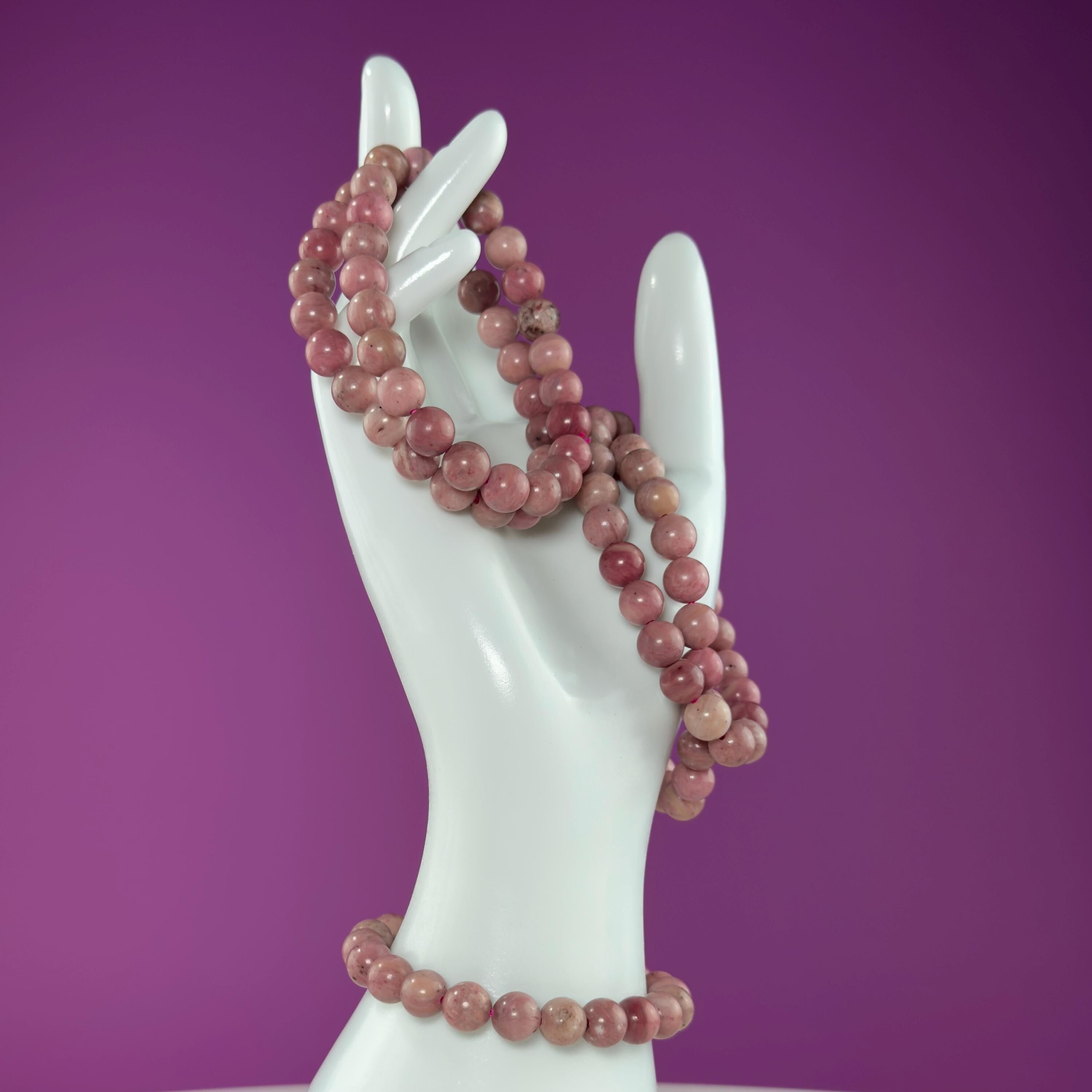 Thulite Beaded Bracelet 8mm Natural Pink Stone Crystal Jewelry 20g