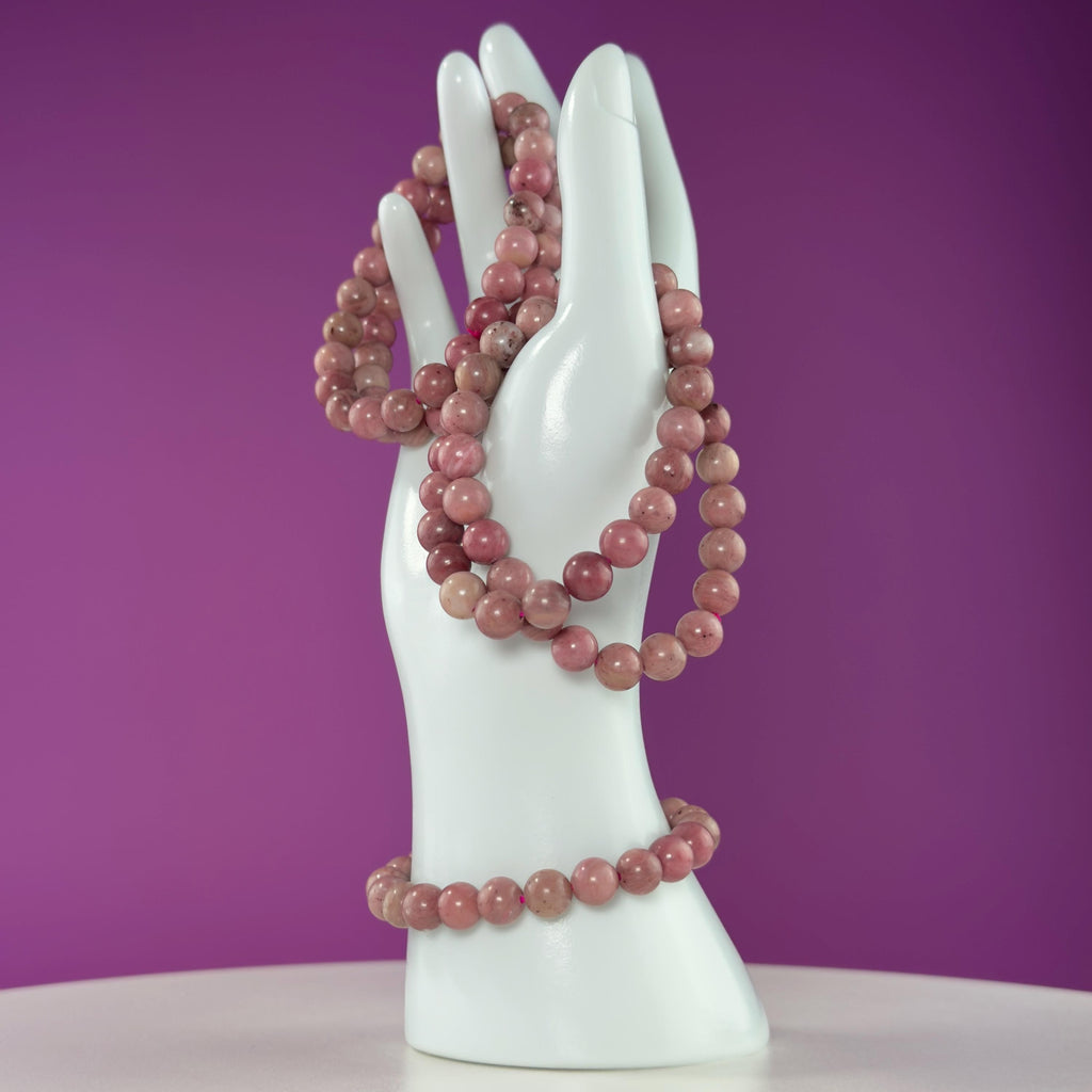 Thulite Beaded Bracelet 8mm Natural Pink Stone Crystal Jewelry 20g