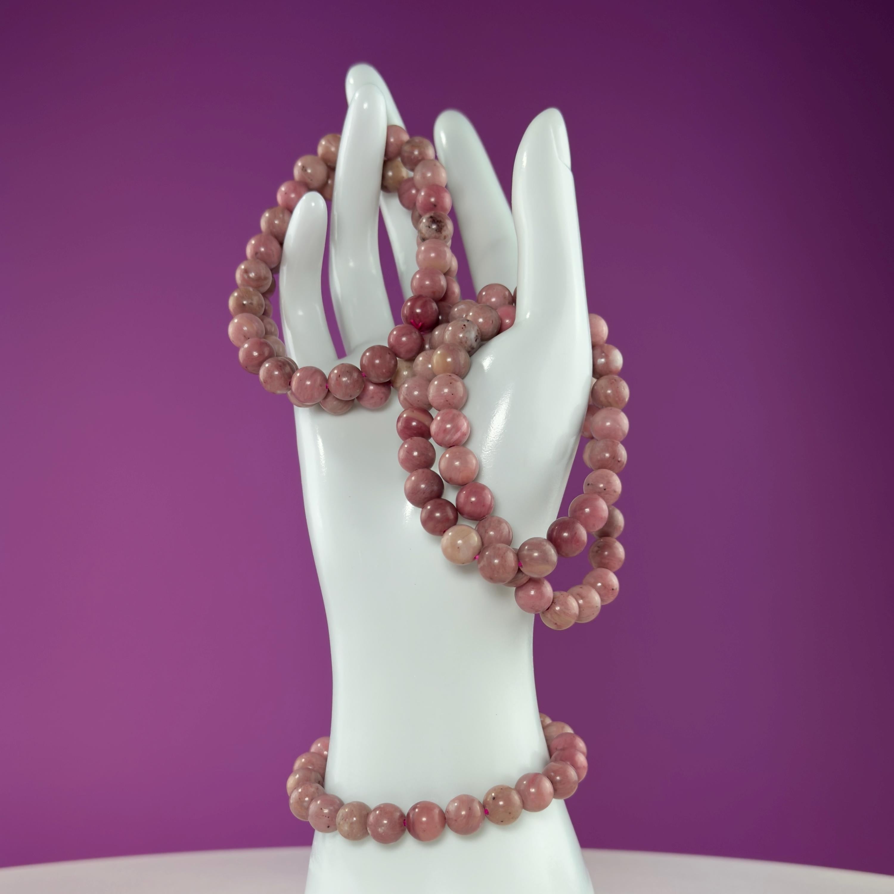 Thulite Beaded Bracelet 8mm Natural Pink Stone Crystal Jewelry 20g