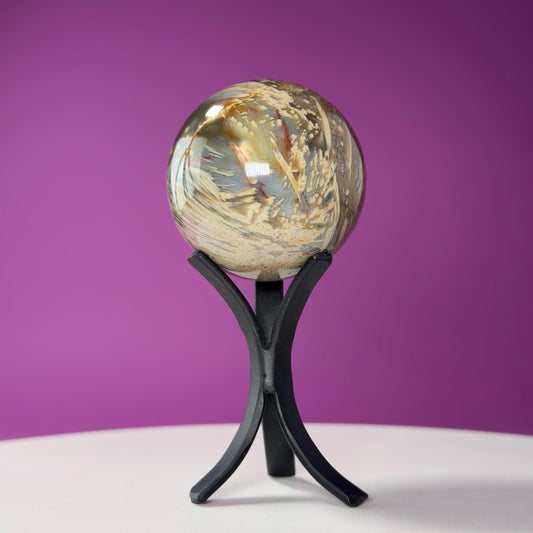 Sagenite Agate Sphere (Brazil) (Includes Black Metal Stand)
