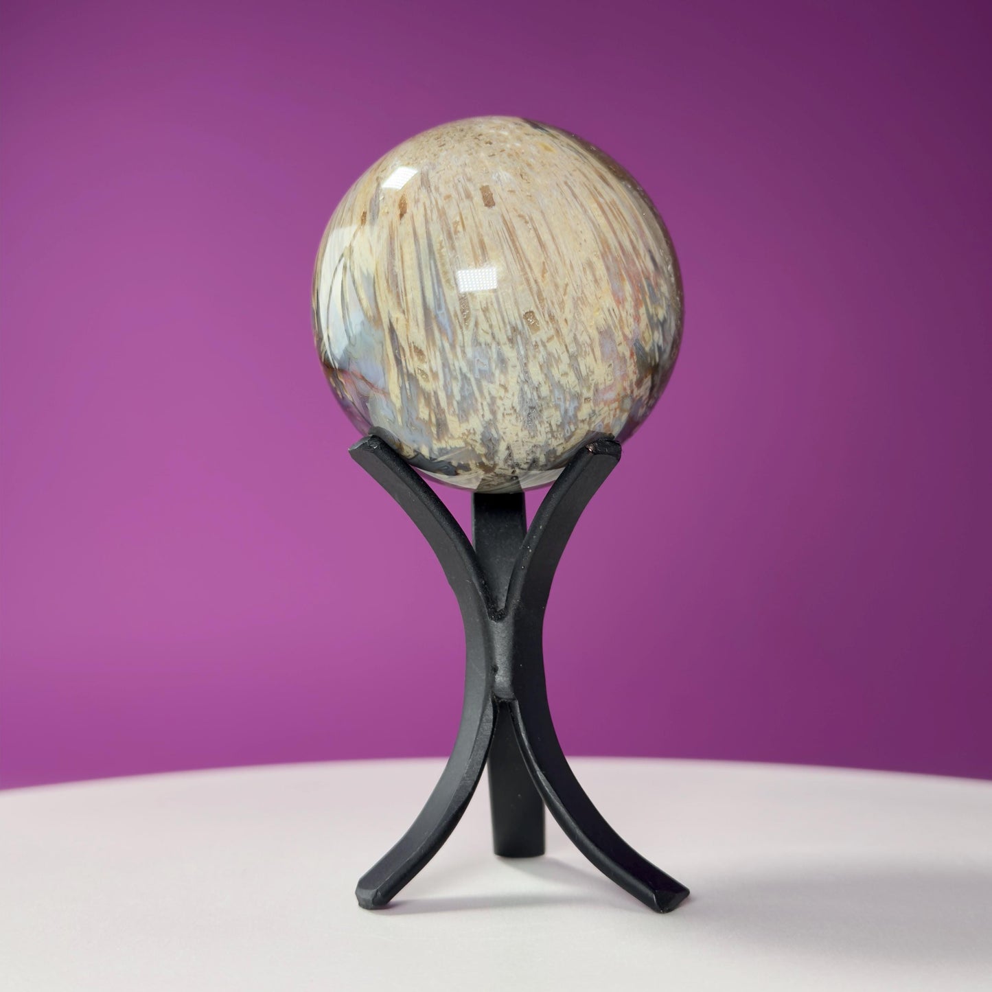 Sagenite Agate Sphere (Brazil) (Includes Black Metal Stand)