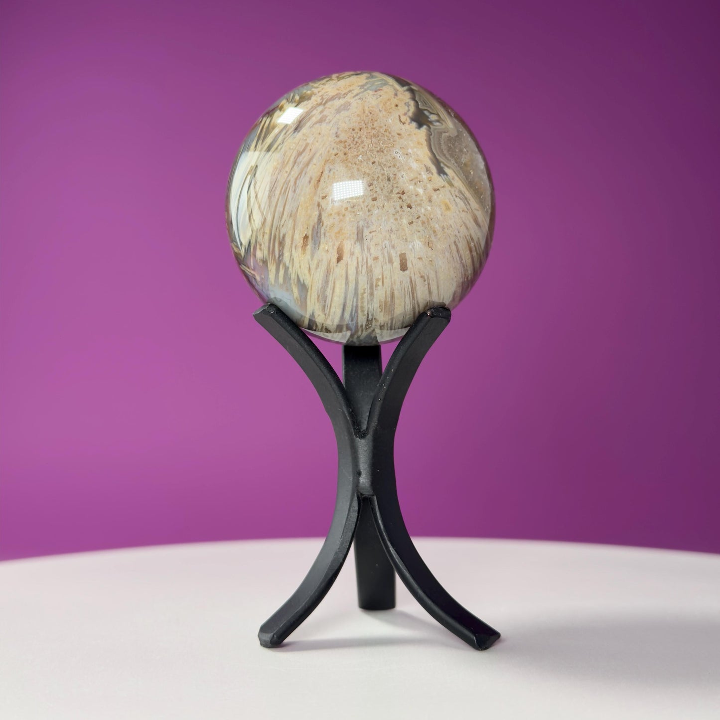 Sagenite Agate Sphere (Brazil) (Includes Black Metal Stand)