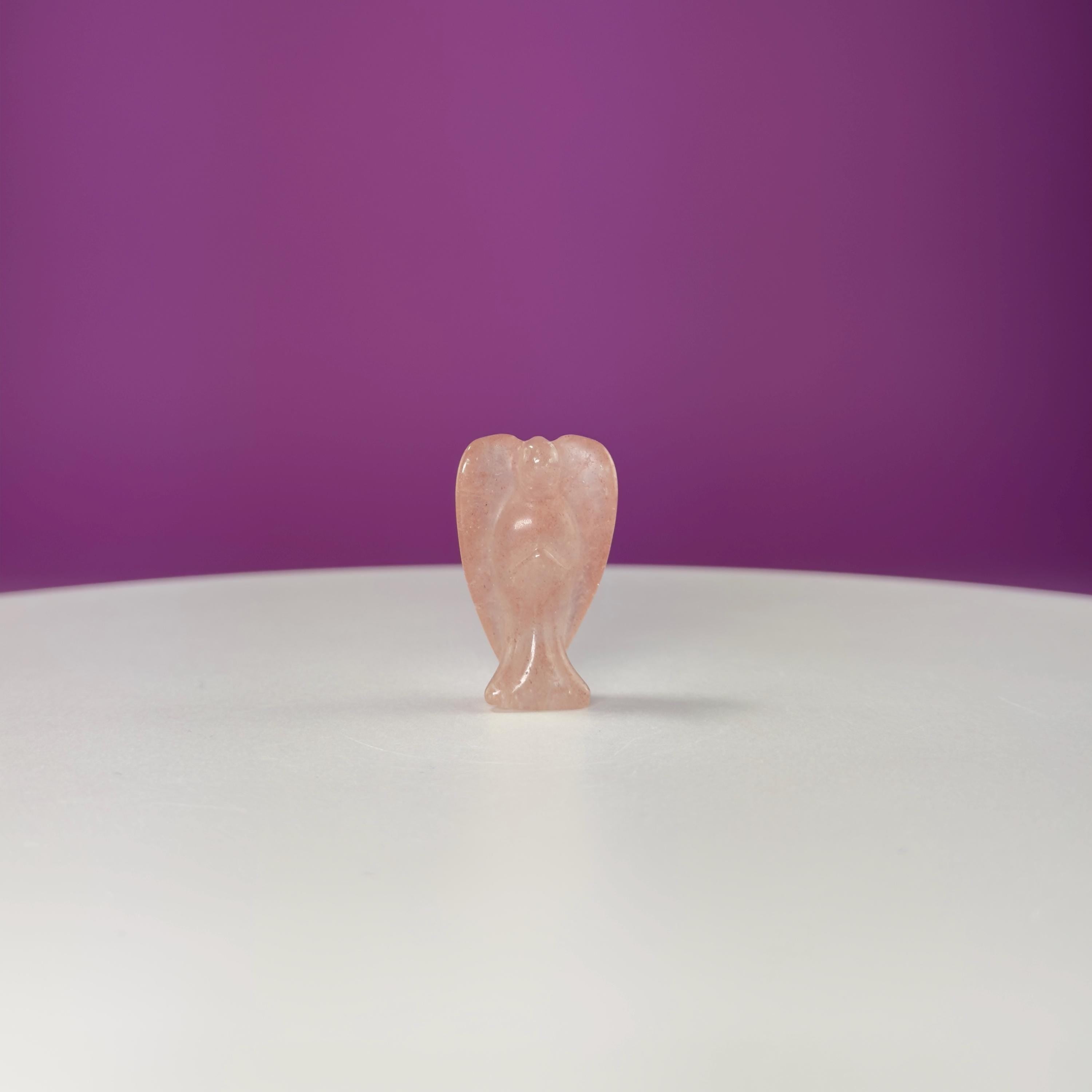 Mini Strawberry Quartz Angel Carving