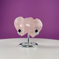 Rose Quartz Double Heart (Mexico) (Includes Silver Metal Stand)