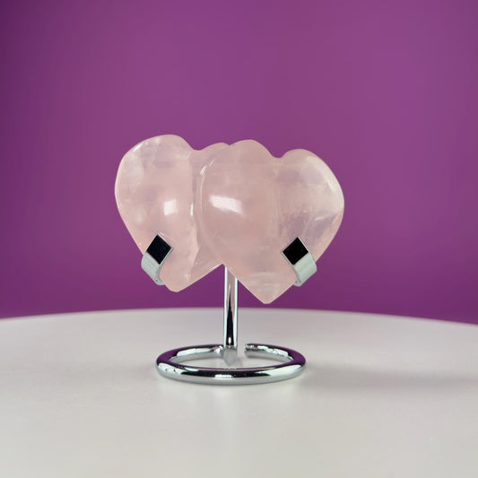Rose Quartz Double Heart (Mexico) (Includes Silver Metal Stand)