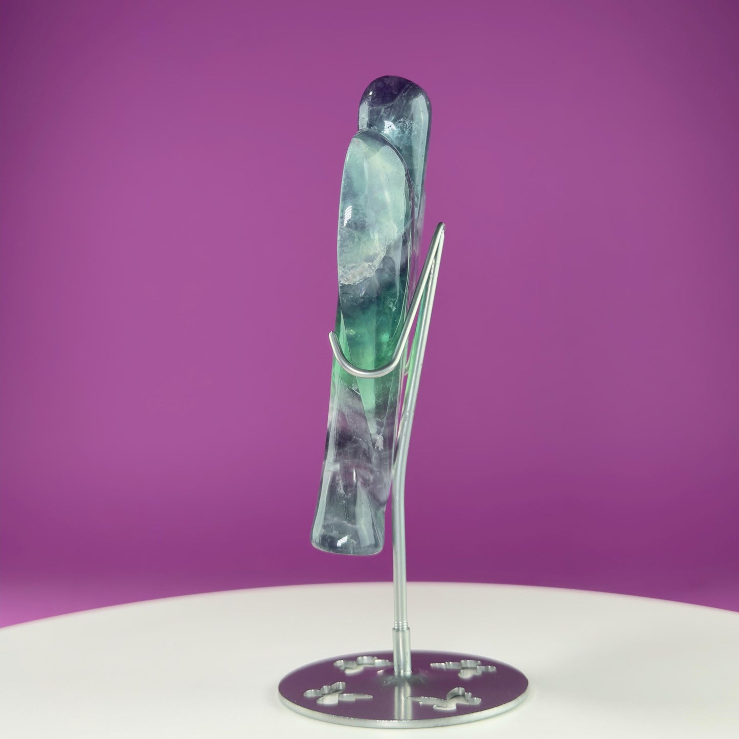 Fluorite Angel Carving (Includes Silver Metal Stand)