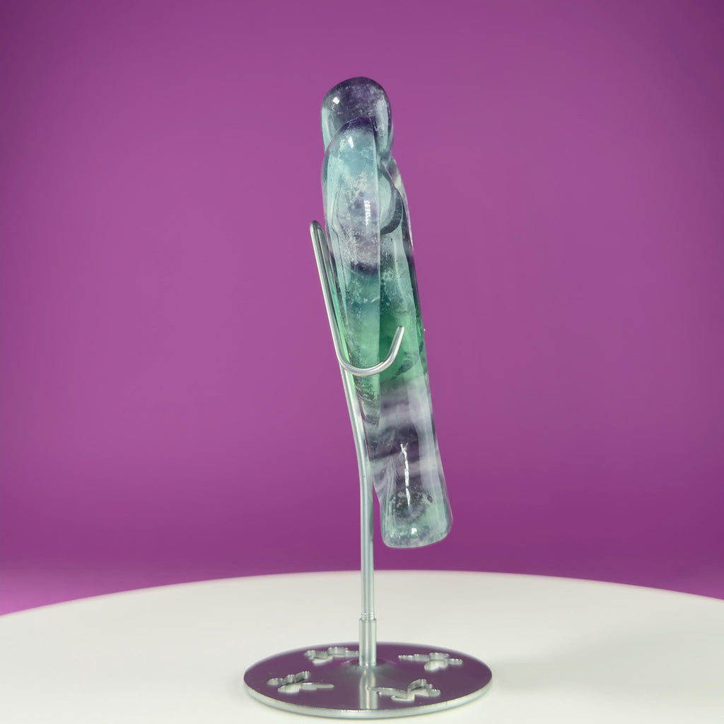 Fluorite Angel Carving (Includes Silver Metal Stand)