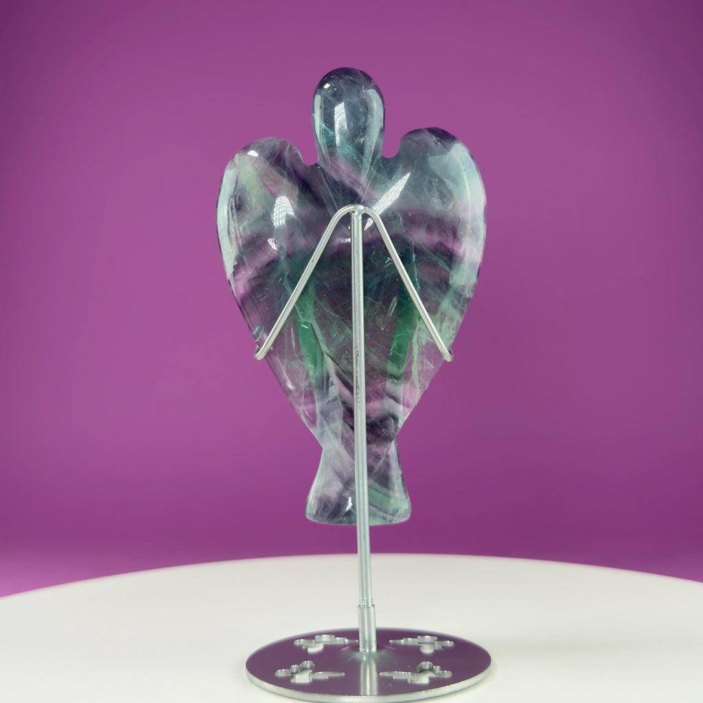 Fluorite Angel Carving (Includes Silver Metal Stand)
