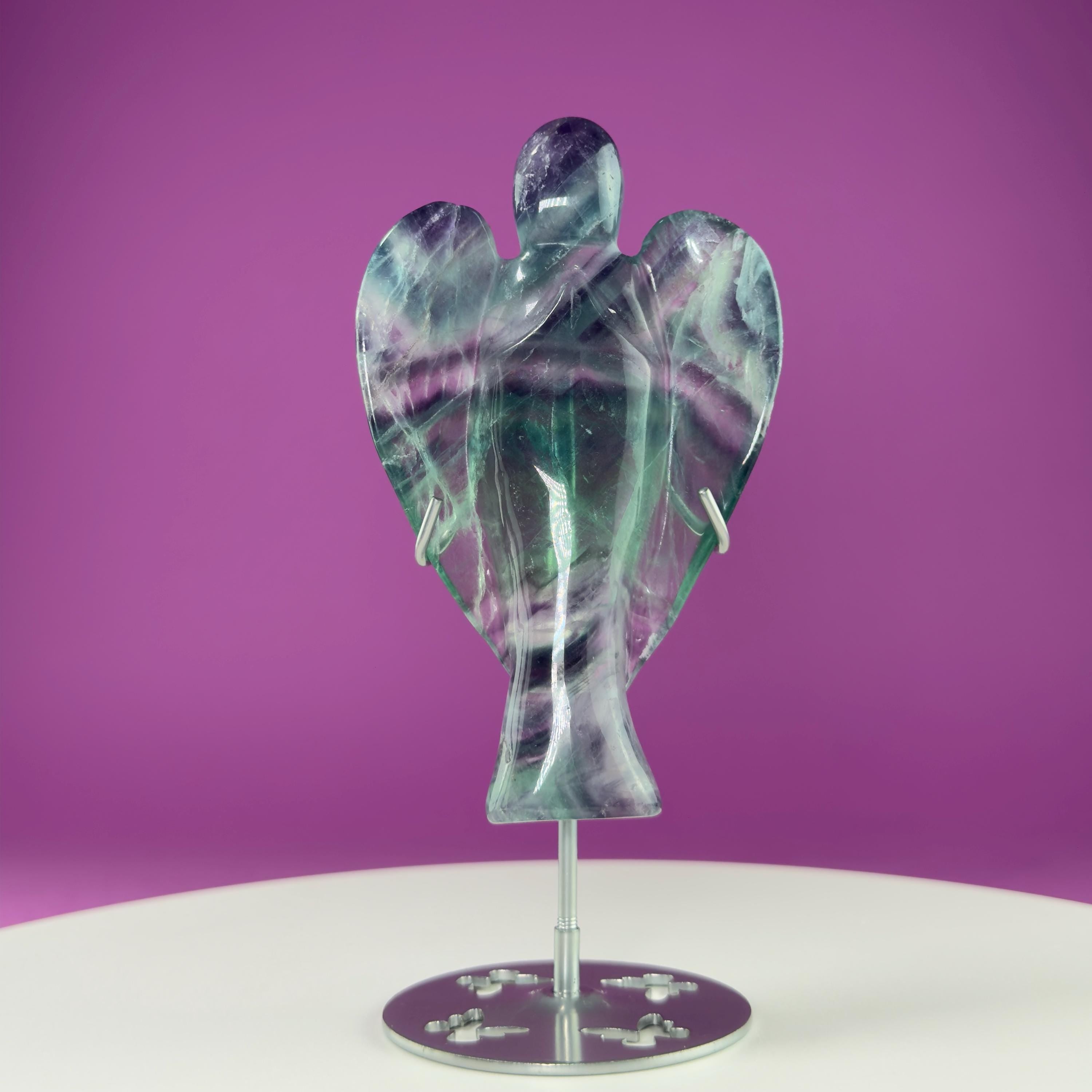Fluorite Angel Carving (Includes Silver Metal Stand)