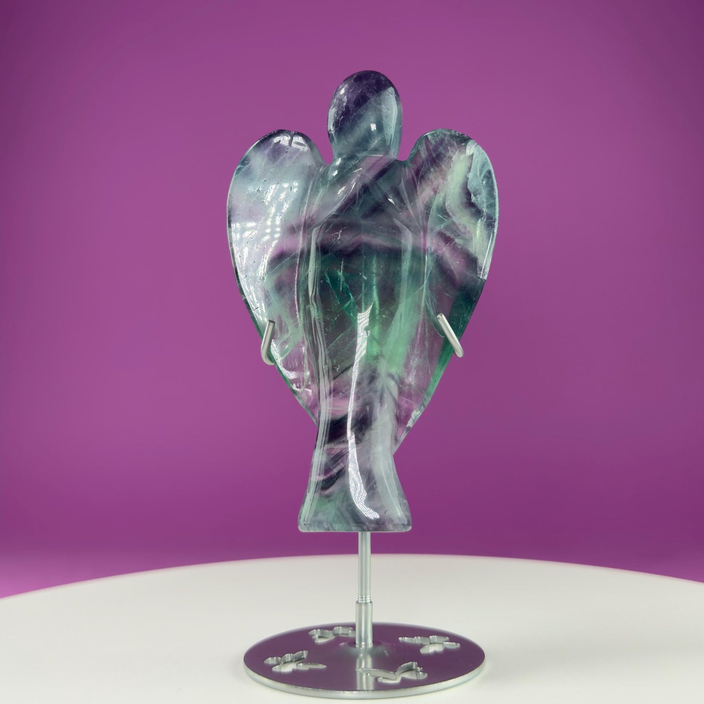 Fluorite Angel Carving (Includes Silver Metal Stand)