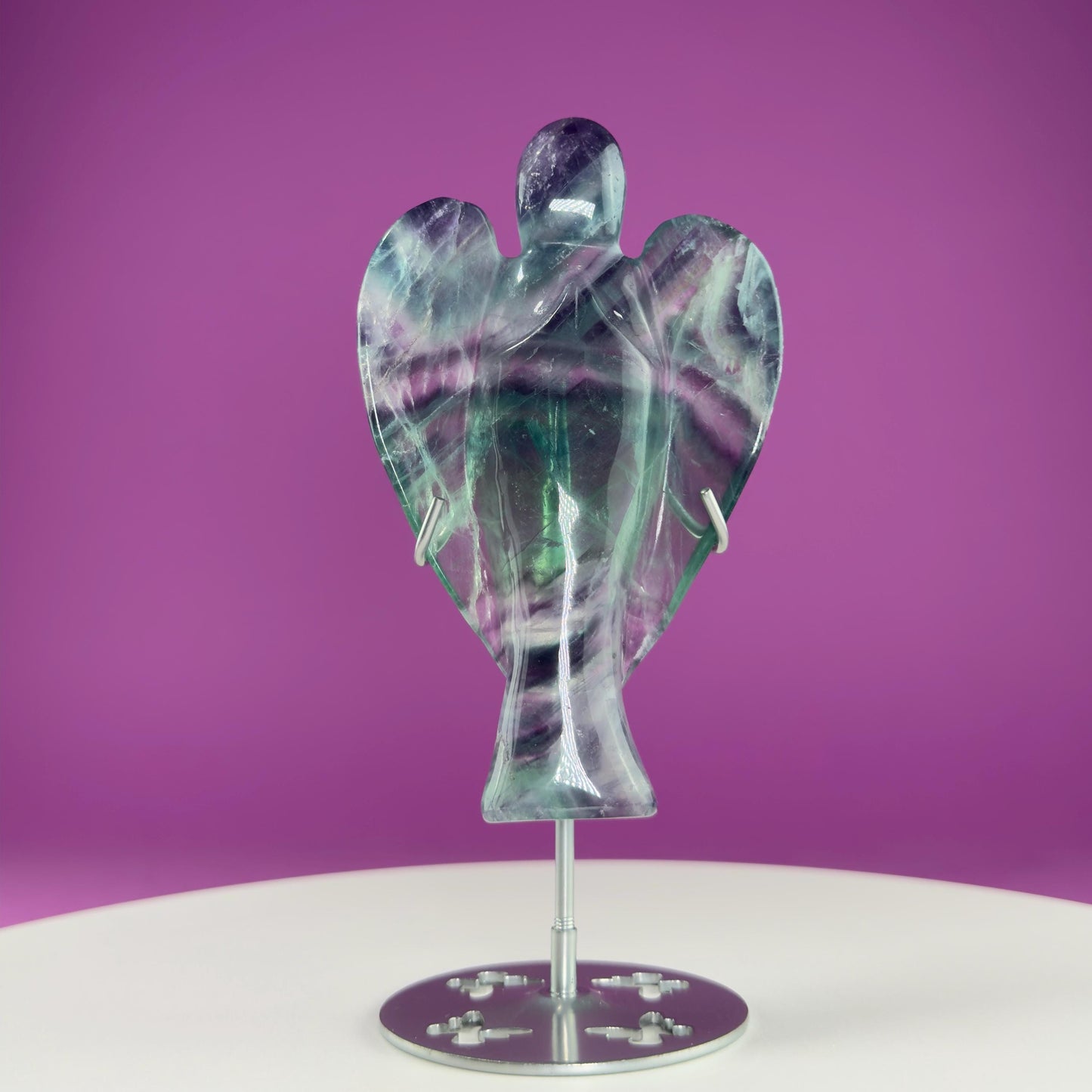 Fluorite Angel Carving (Includes Silver Metal Stand)