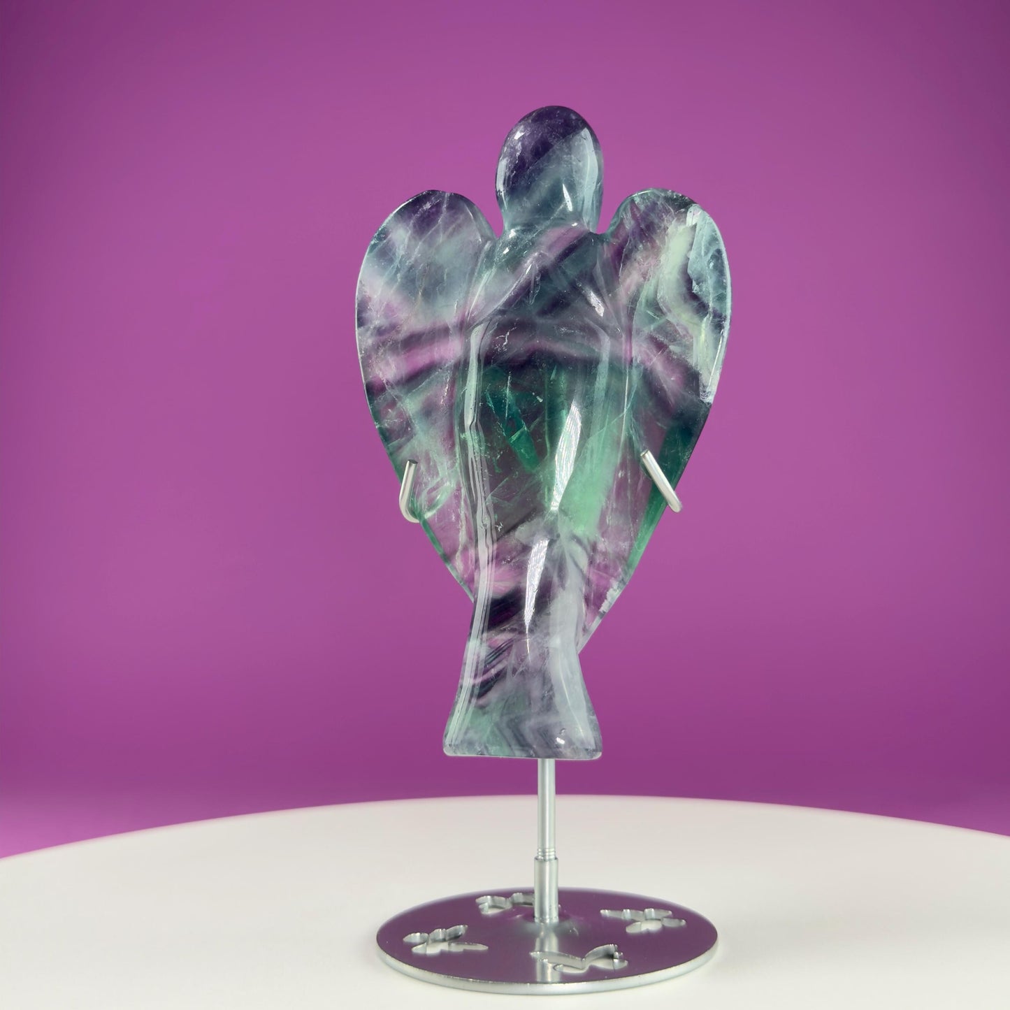 Fluorite Angel Carving (Includes Silver Metal Stand)