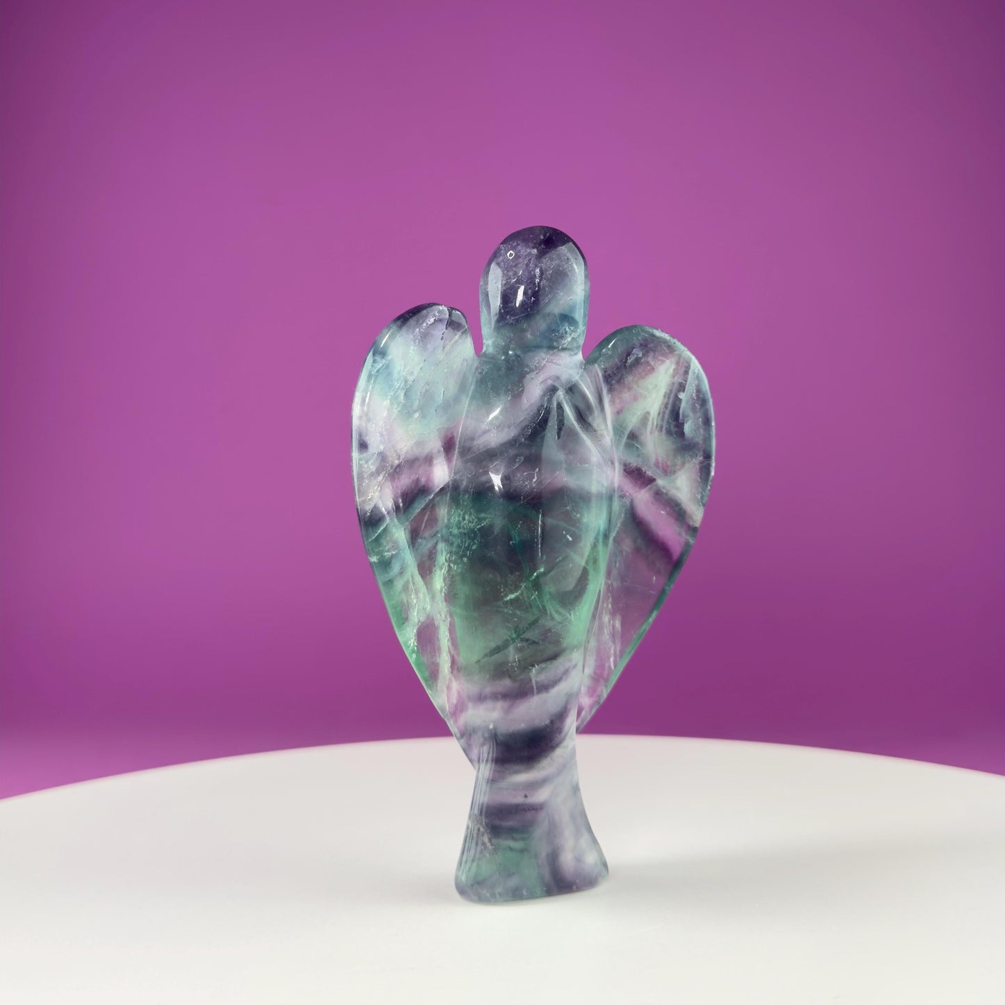 Fluorite Angel Carving (Includes Silver Metal Stand)