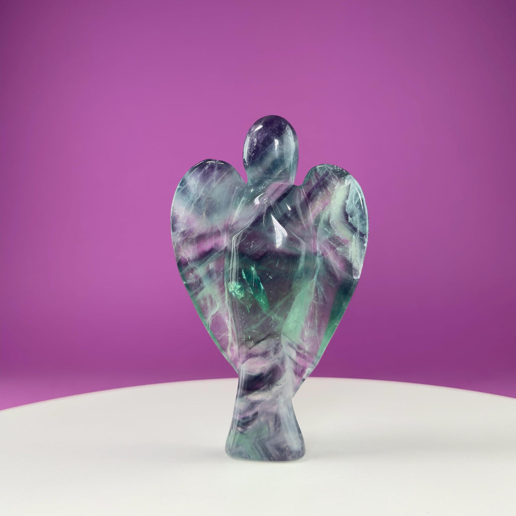 Fluorite Angel Carving (Includes Silver Metal Stand)