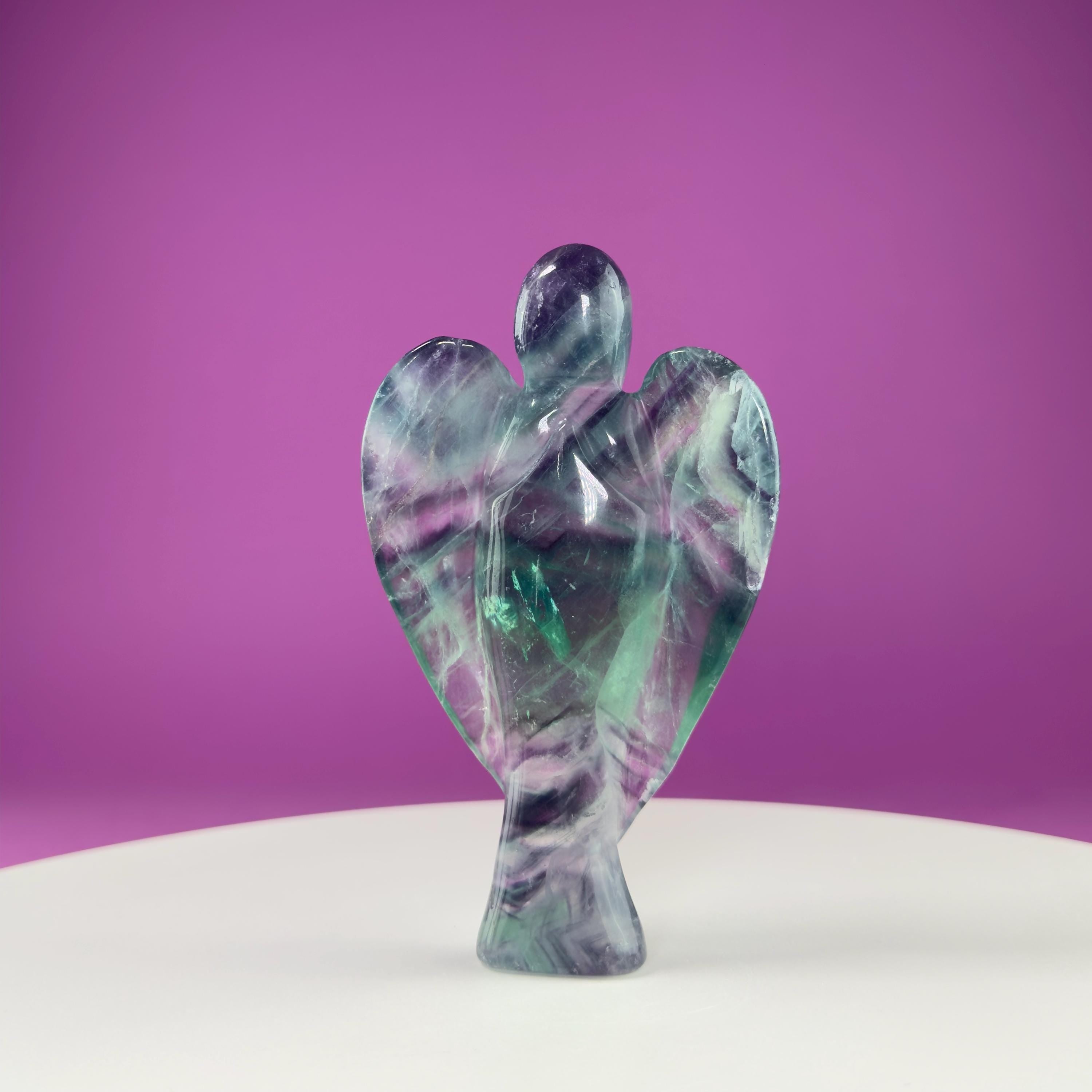 Fluorite Angel Carving (Includes Silver Metal Stand)