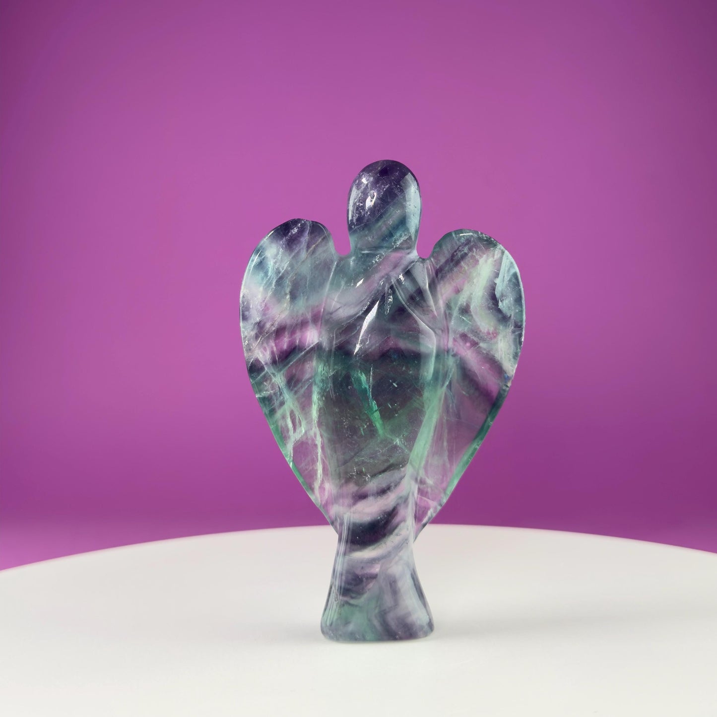 Fluorite Angel Carving (Includes Silver Metal Stand)