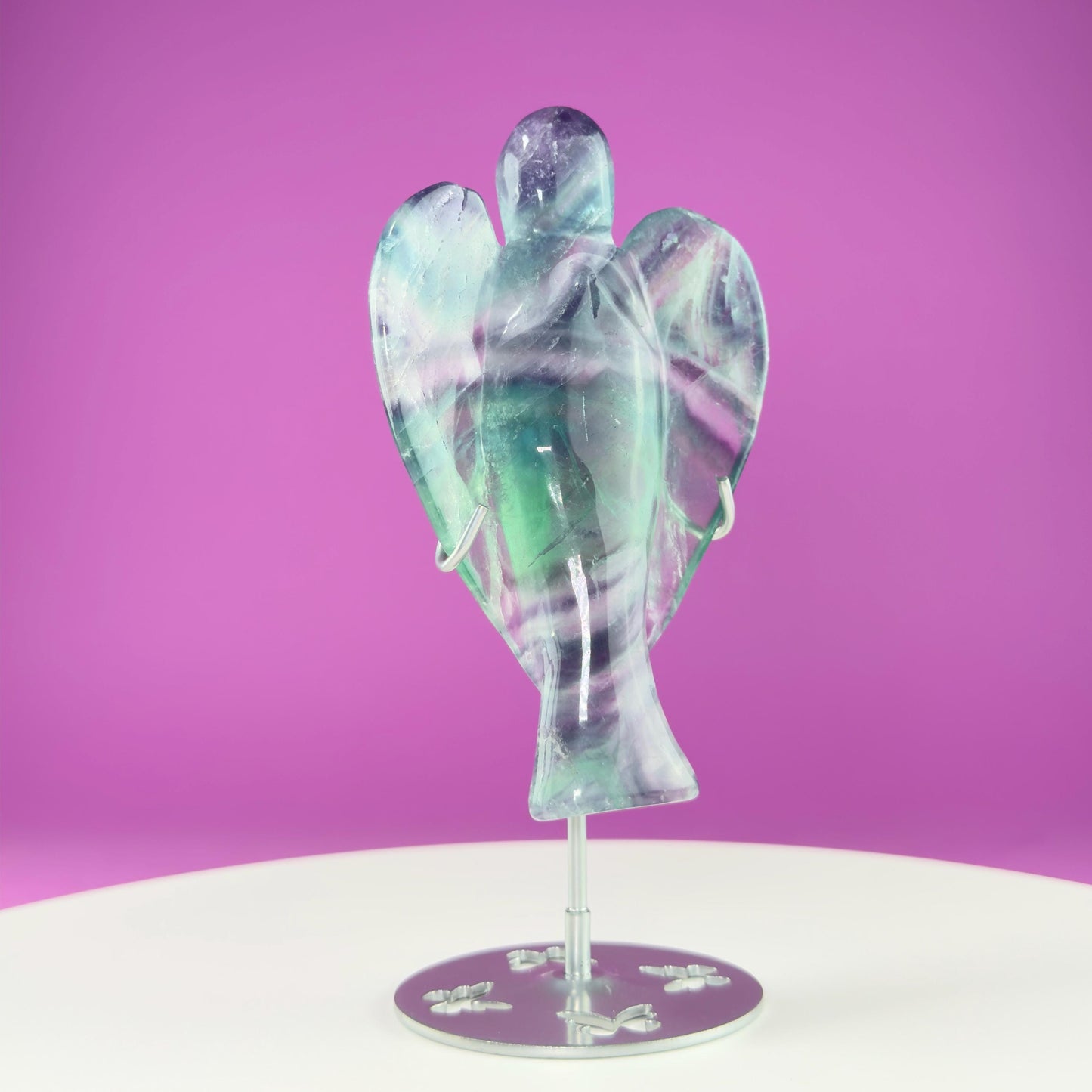 Fluorite Angel Carving (Includes Silver Metal Stand)