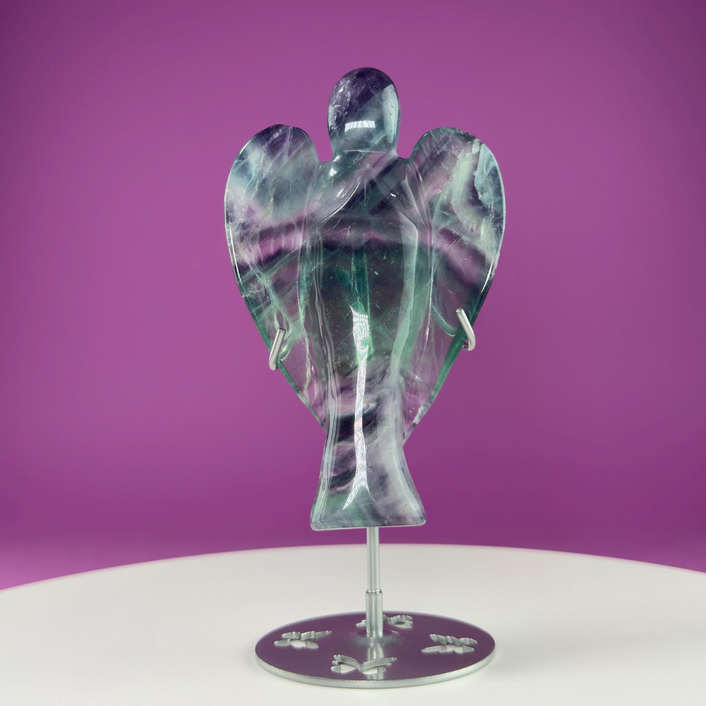 Fluorite Angel Carving (Includes Silver Metal Stand)
