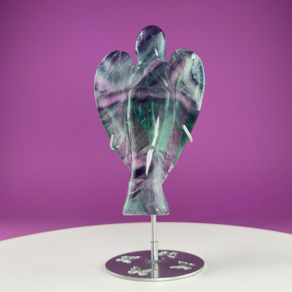 Fluorite Angel Carving (Includes Silver Metal Stand)