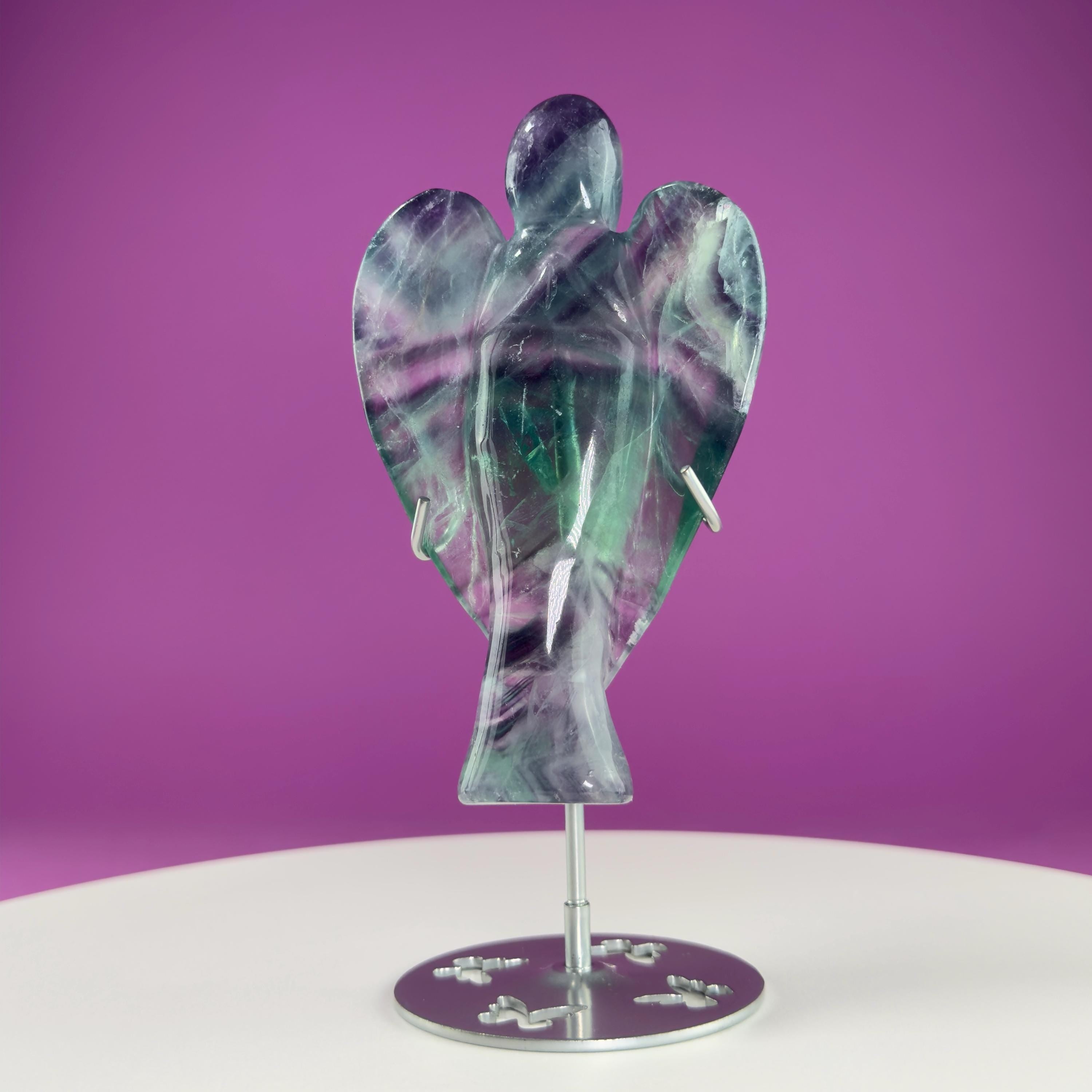 Fluorite Angel Carving (Includes Silver Metal Stand)