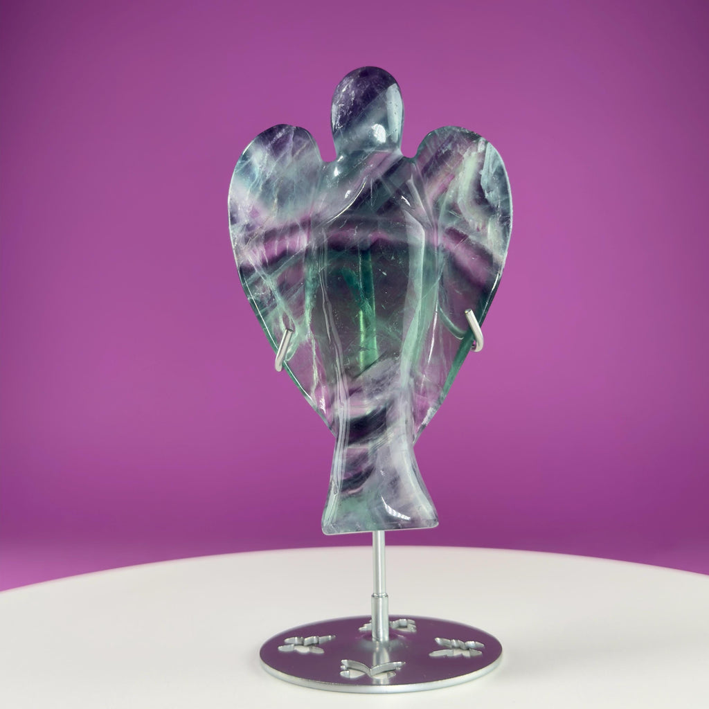 Fluorite Angel Carving (Includes Silver Metal Stand)