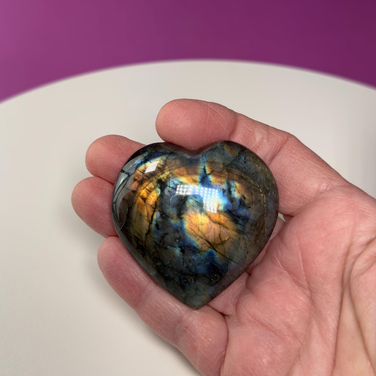 Labradorite Heart Carving, Flashy Labradorite