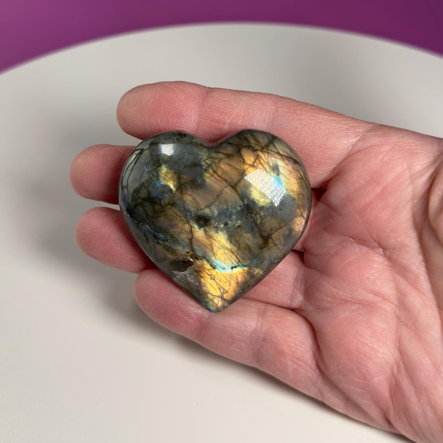 Labradorite Heart Carving, Flashy Labradorite