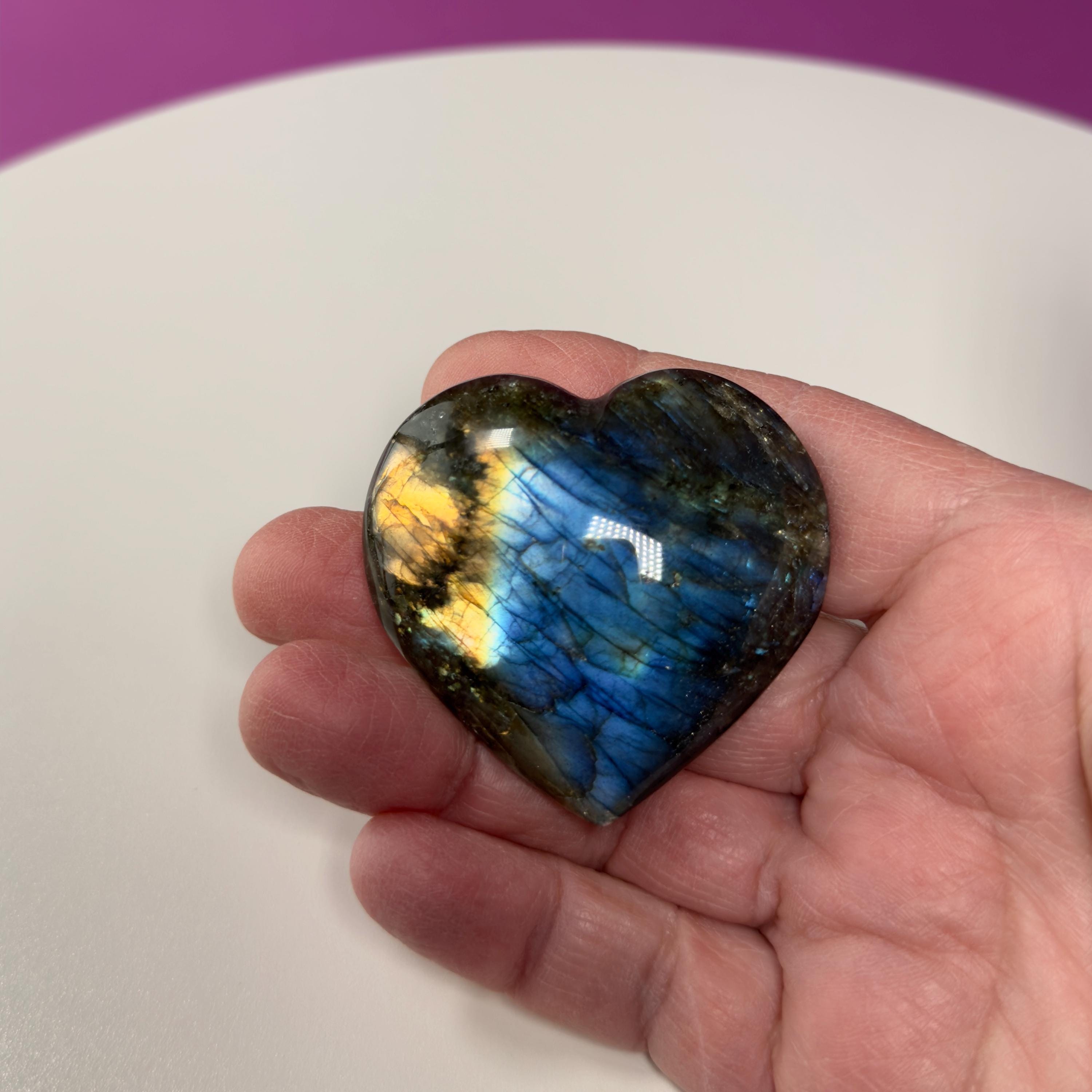 Labradorite Heart Carving, Flashy Labradorite