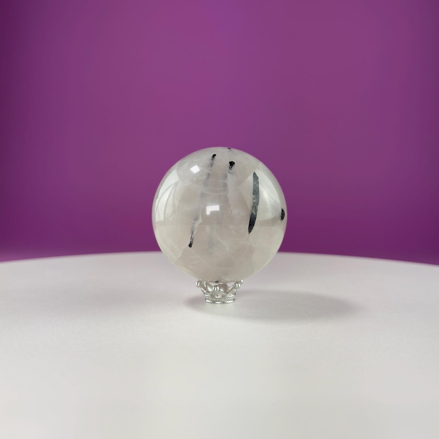 Tourmaline Quartz Sphere (Includes Silver Stand)