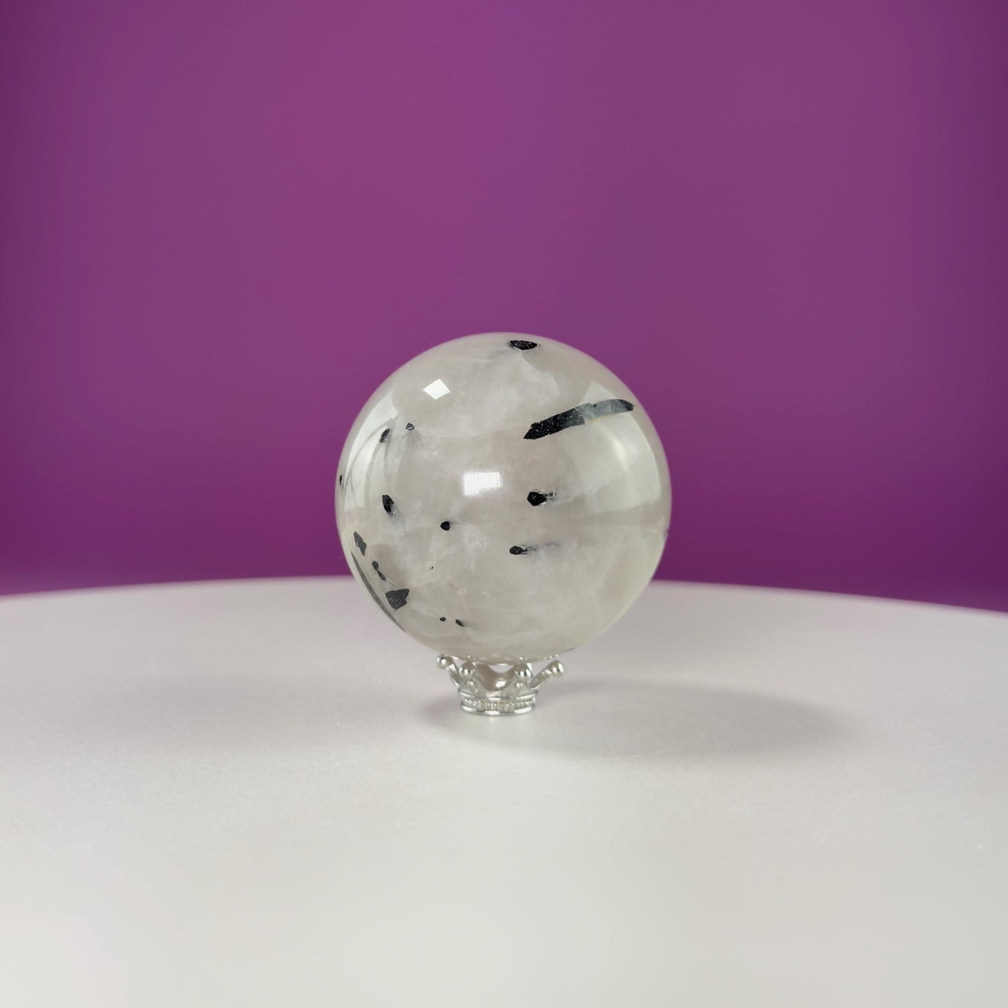 Tourmaline Quartz Sphere (Includes Silver Stand)