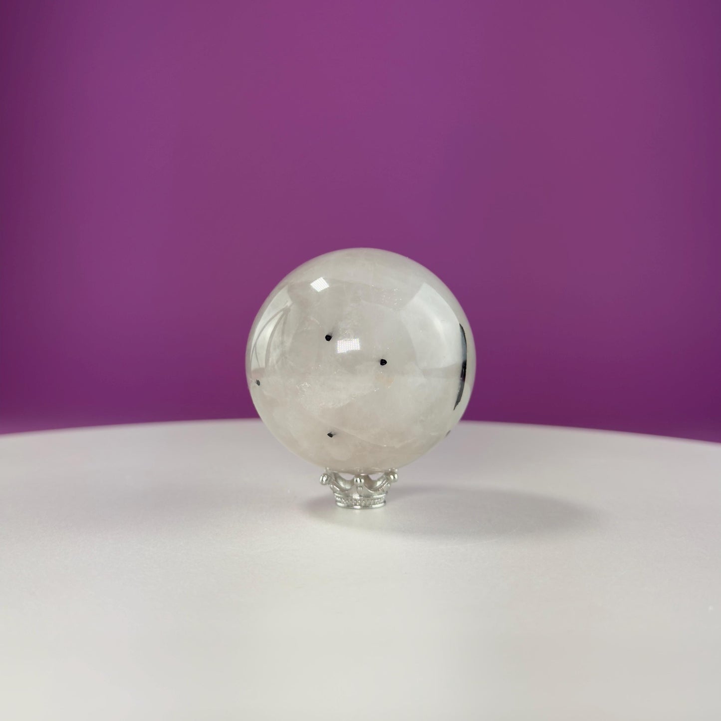 Tourmaline Quartz Sphere (Includes Silver Stand)