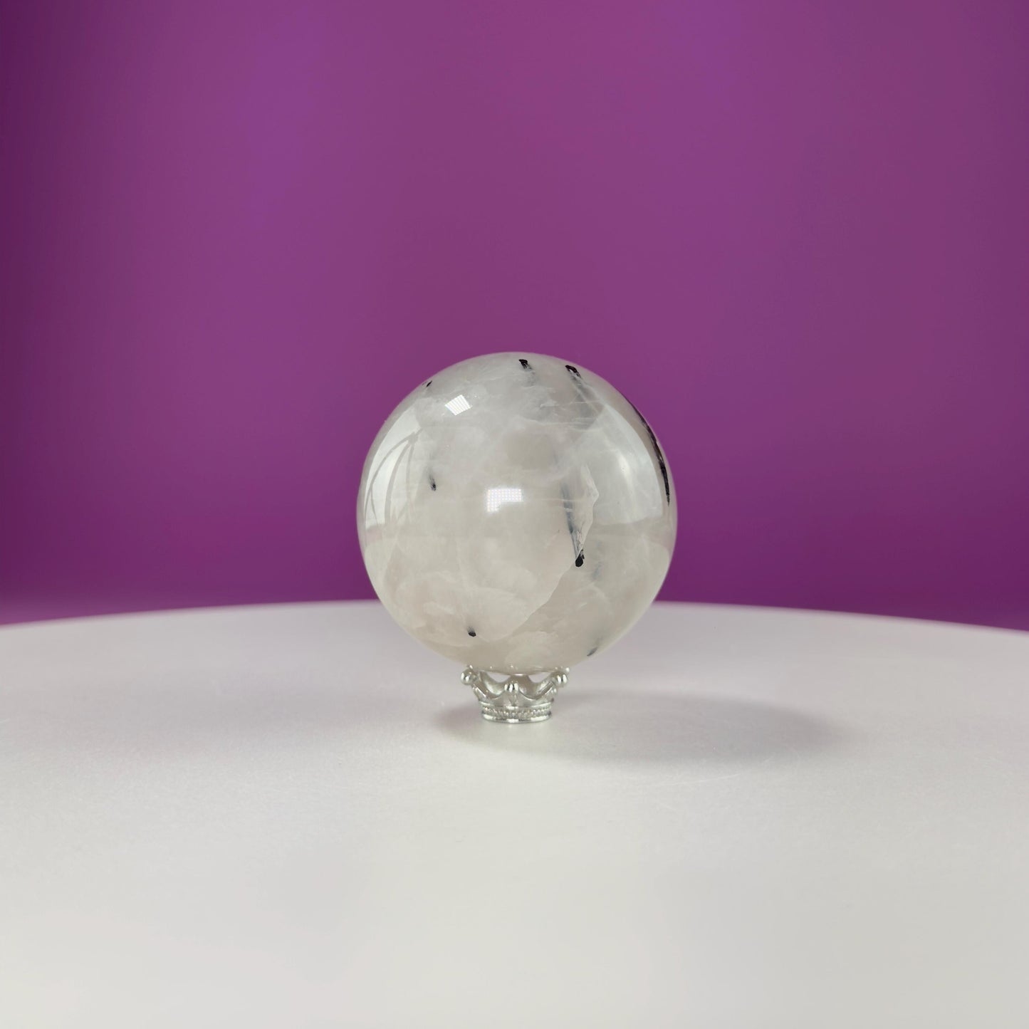 Tourmaline Quartz Sphere (Includes Silver Stand)